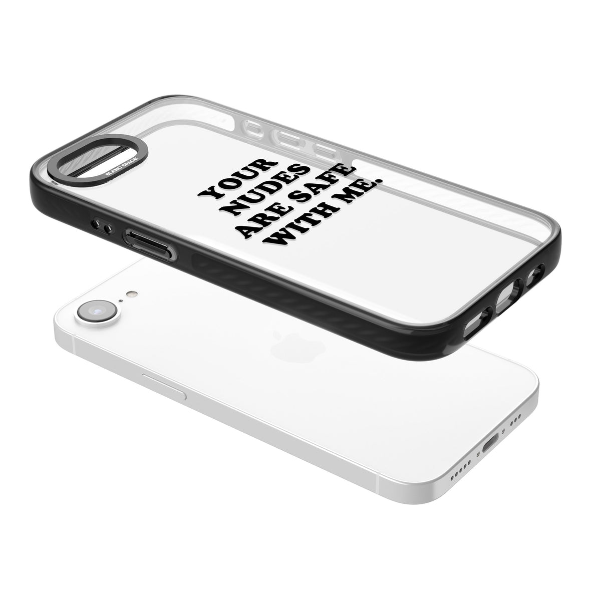 Your Nudes Are Safe Black iPhone 16e / iPhone 17e Impact Black Phone Case angled