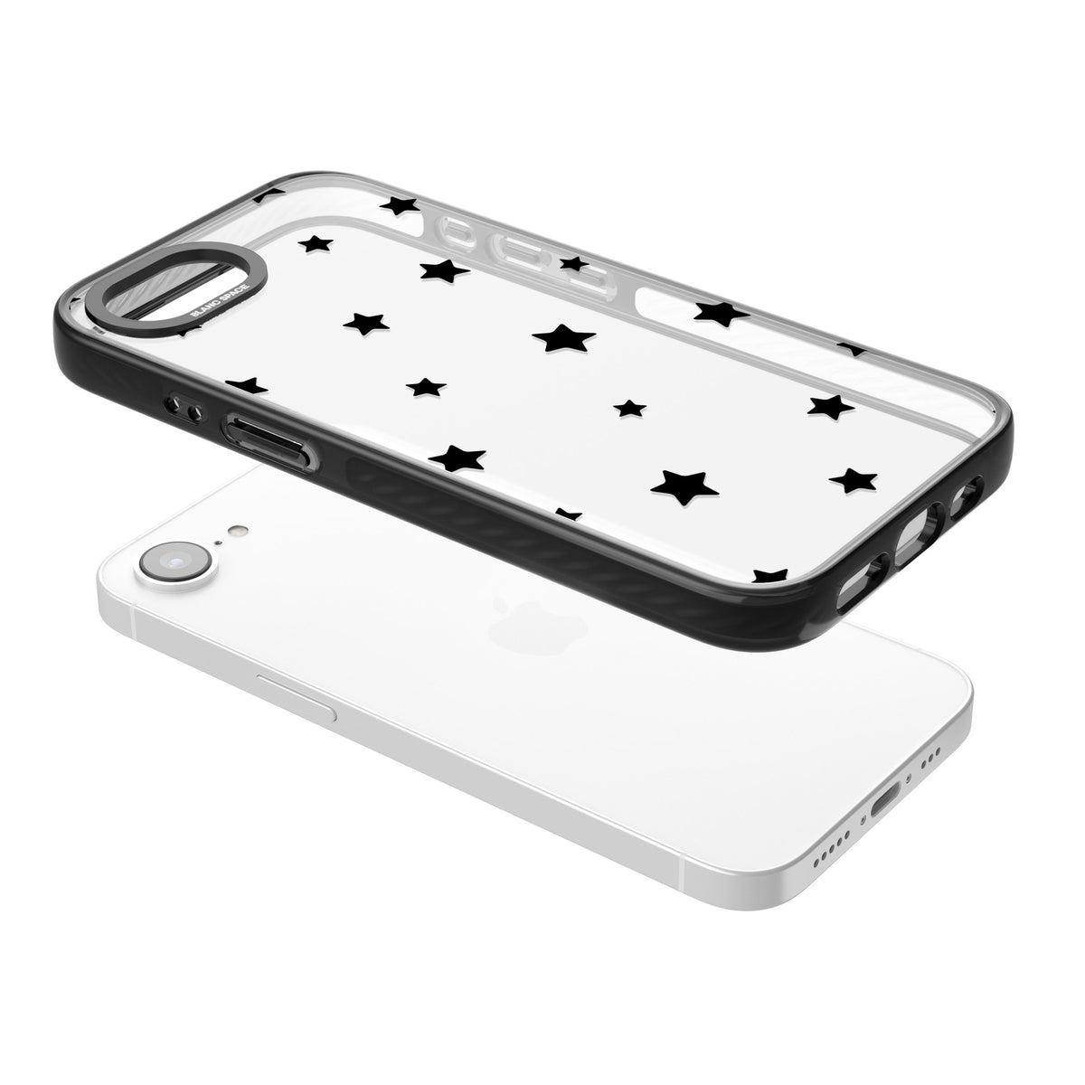 Starry Night Black Stars iPhone 16e / iPhone 17e Impact Black Phone Case angled