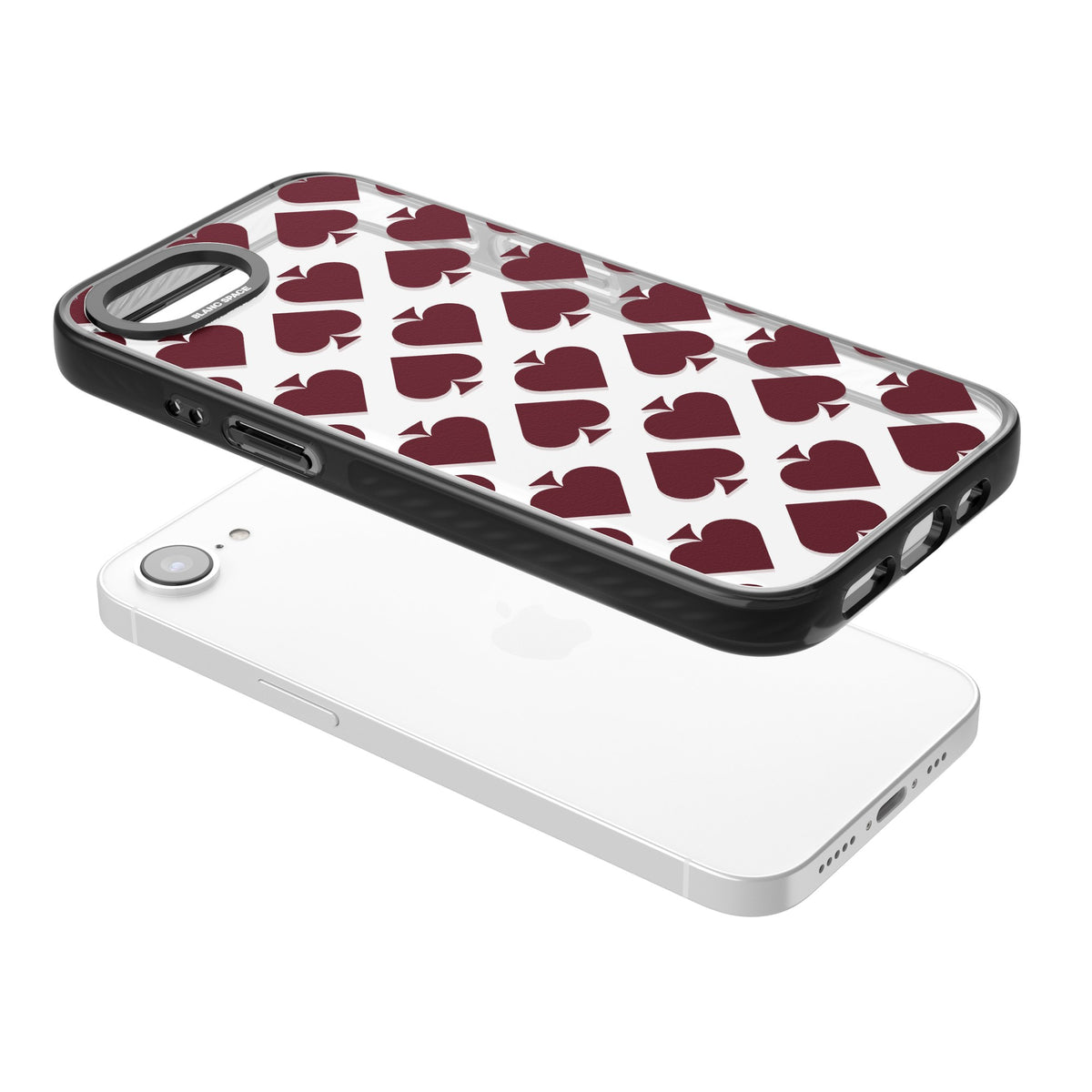 Burgundy Suits iPhone 16e / iPhone 17e Impact Black Phone Case angled