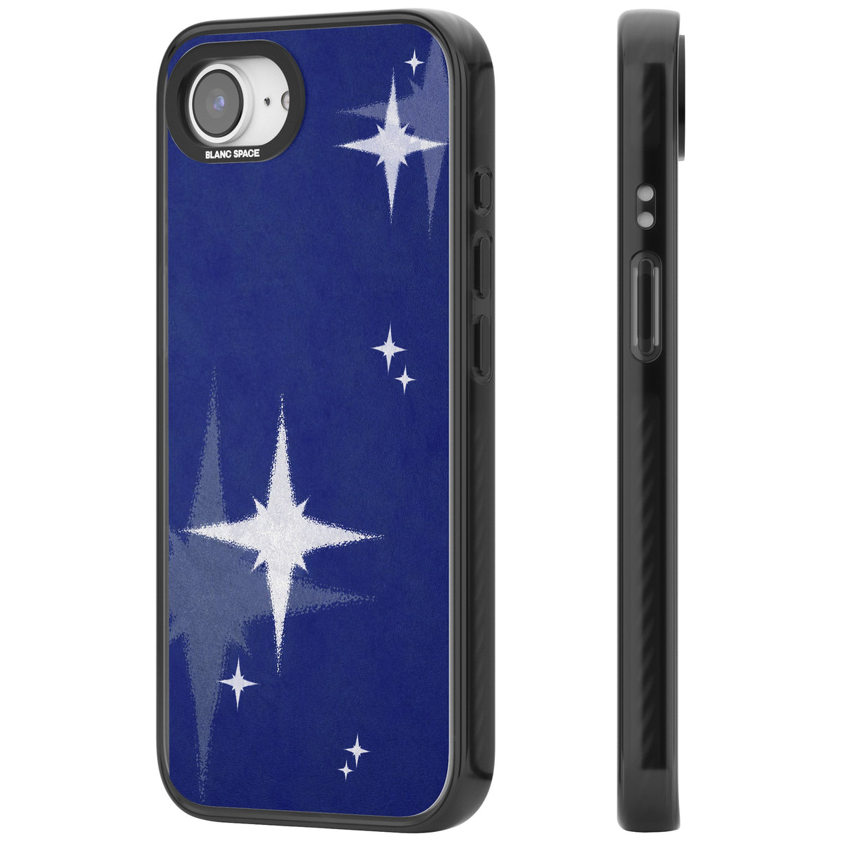 Blue Sparkle iPhone 16e / iPhone 17e Impact Black Phone Case side