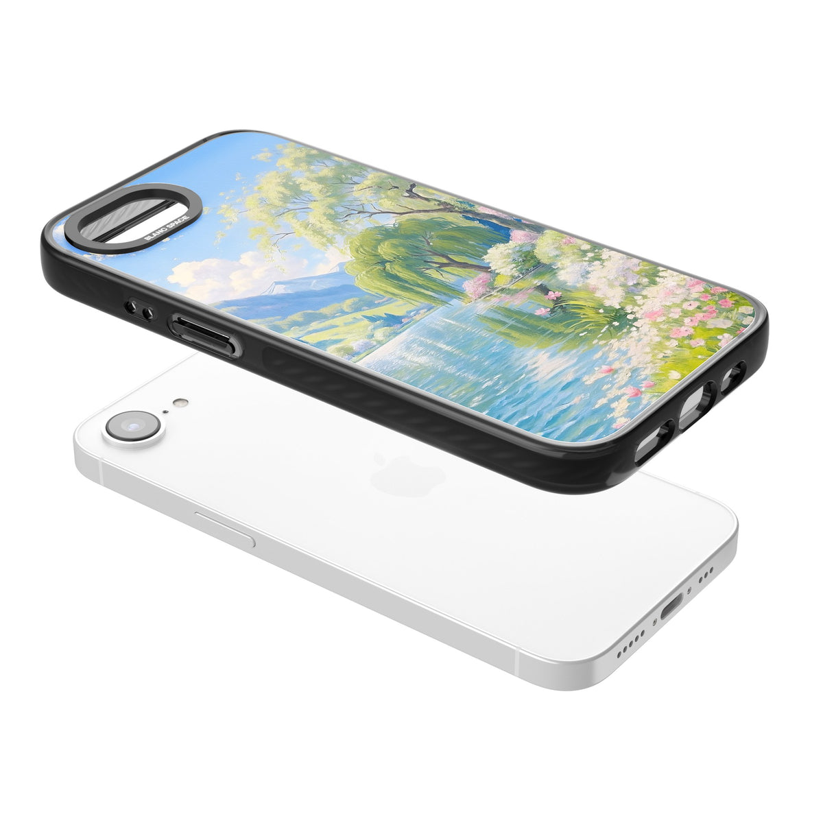 Willow Lake iPhone 16e / iPhone 17e Impact Black Phone Case angled