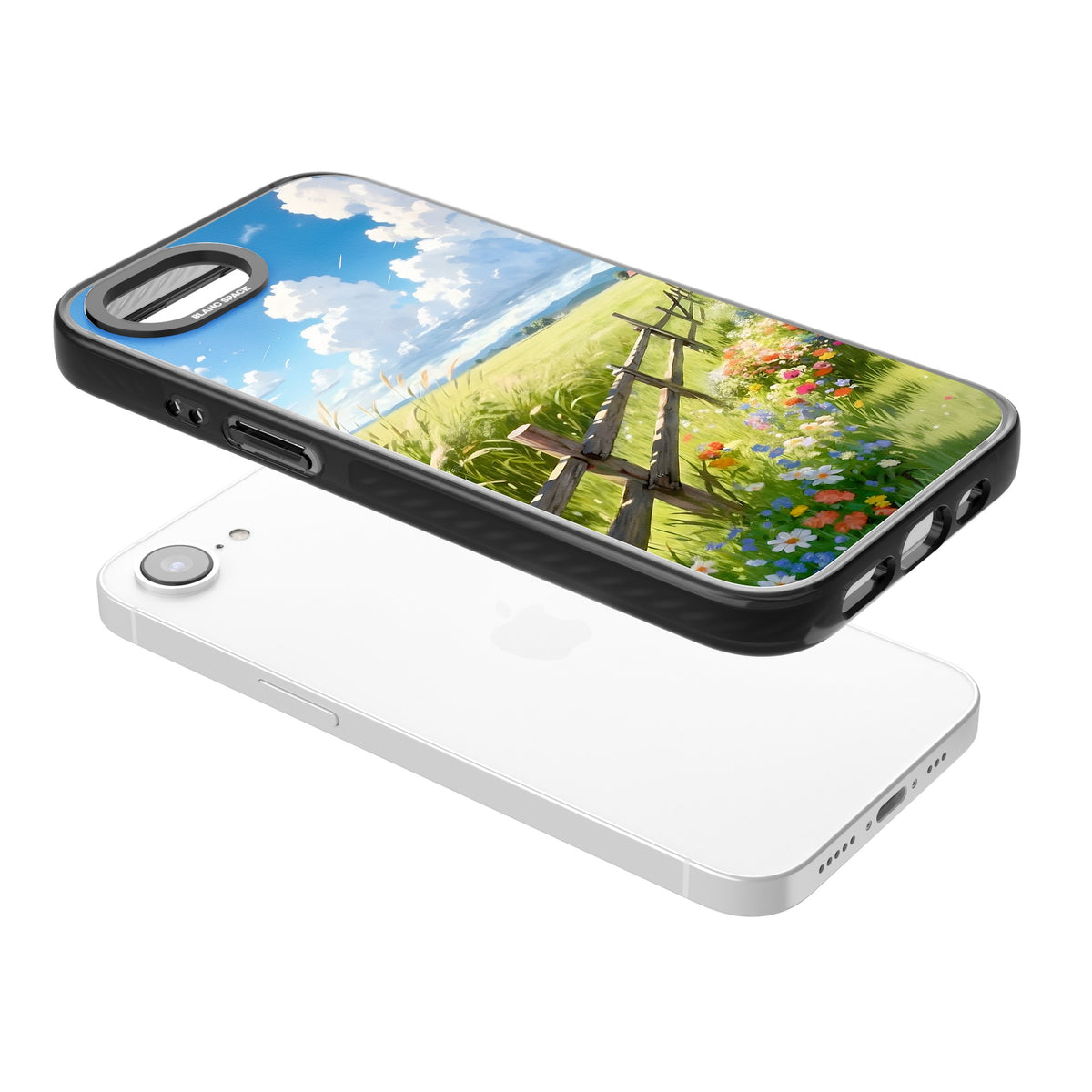 A Countryside Afternoon iPhone 16e / iPhone 17e Impact Black Phone Case angled