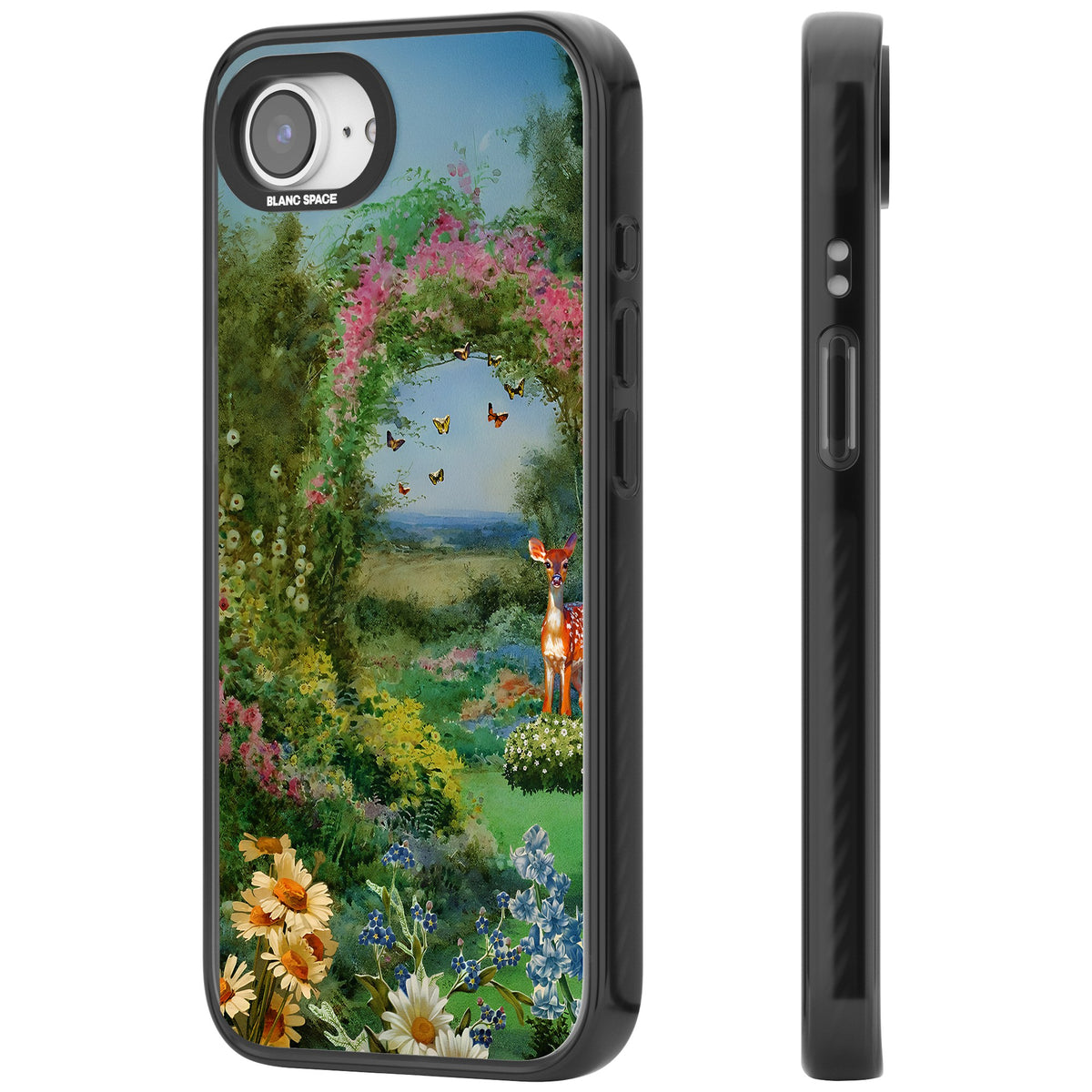 Flourishing Meadow iPhone 16e / iPhone 17e Impact Black Phone Case side