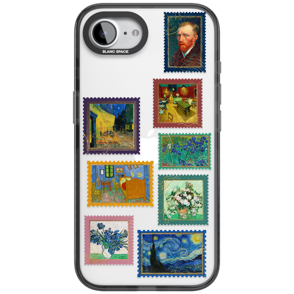 Coloured Vintage Art Stamps iPhone 16e / iPhone 17e Impact Black Phone Case front