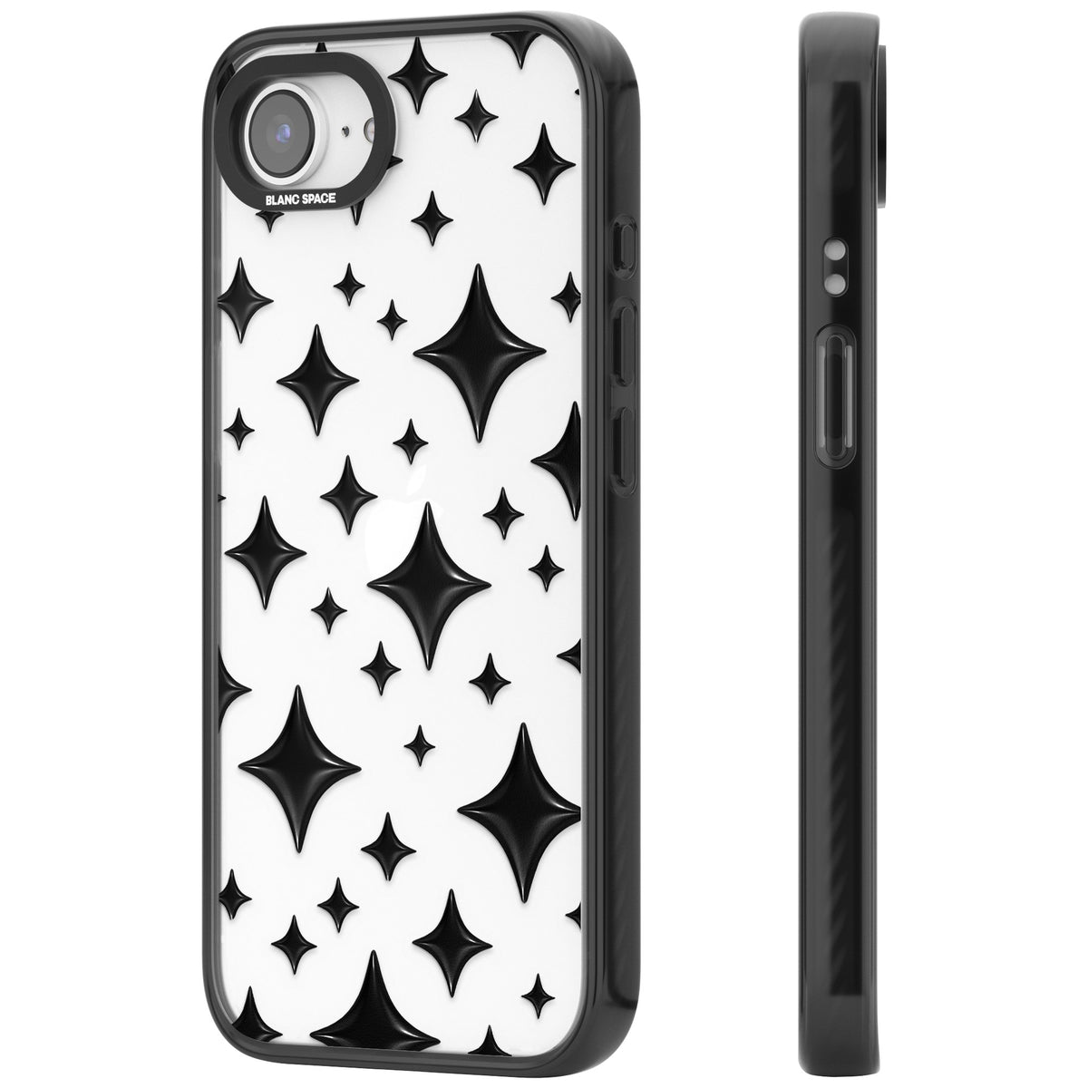 Black Puff Sparkle Pattern iPhone 16e / iPhone 17e Impact Black Phone Case side