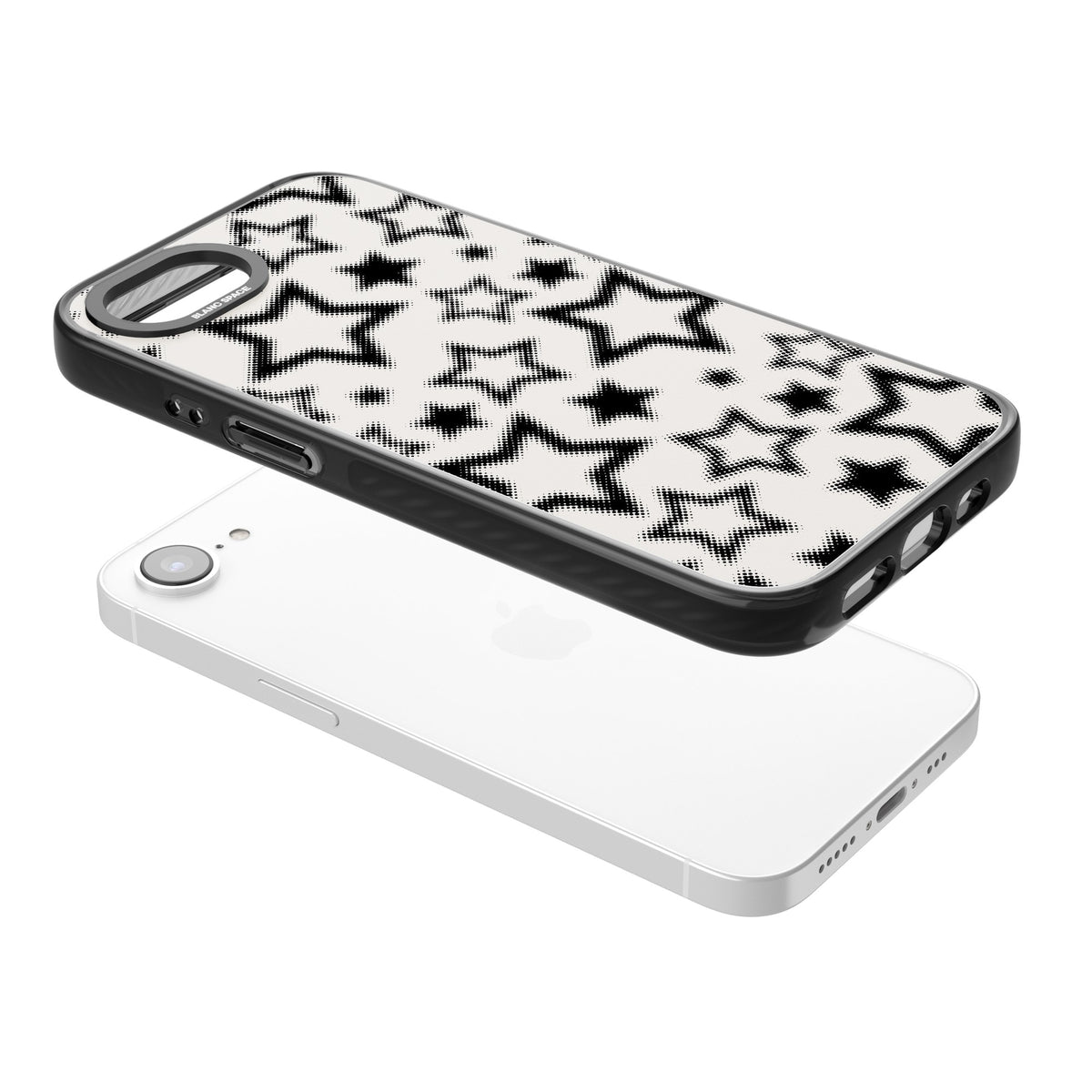 Black Halftone Stars iPhone 16e / iPhone 17e Impact Black Phone Case angled