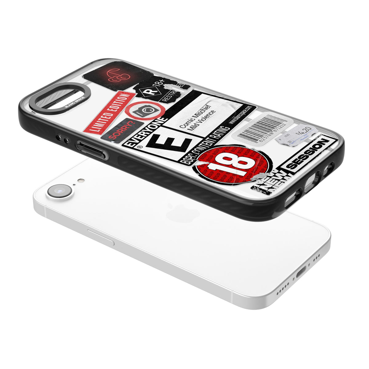 Parental Advisory iPhone 16e / iPhone 17e Impact Black Phone Case angled