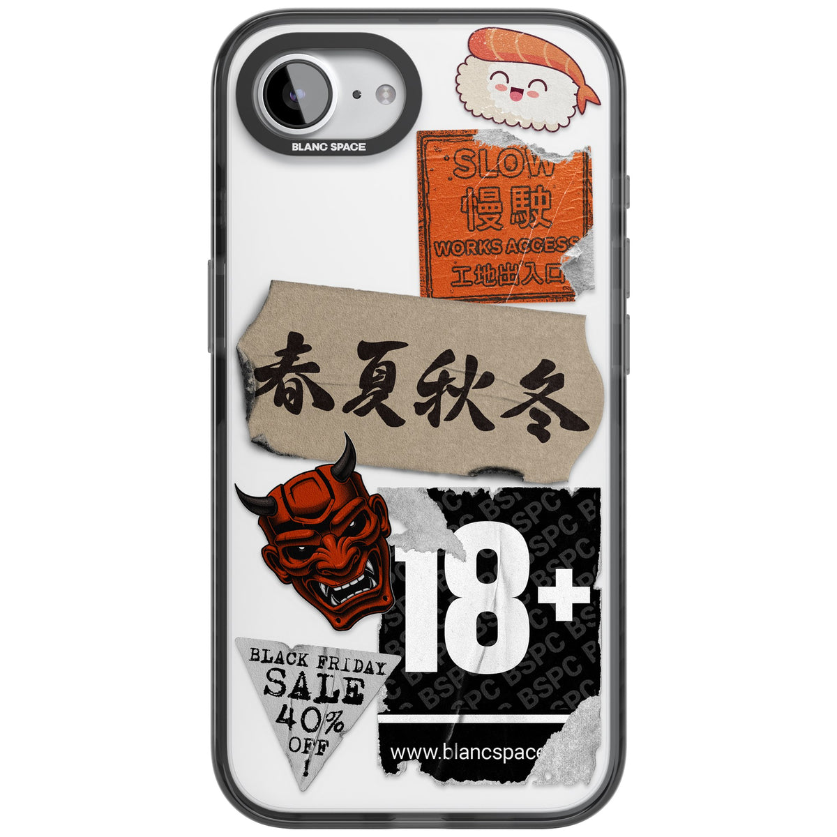 Asian Sticker Mix iPhone 16e / iPhone 17e Impact Black Phone Case front