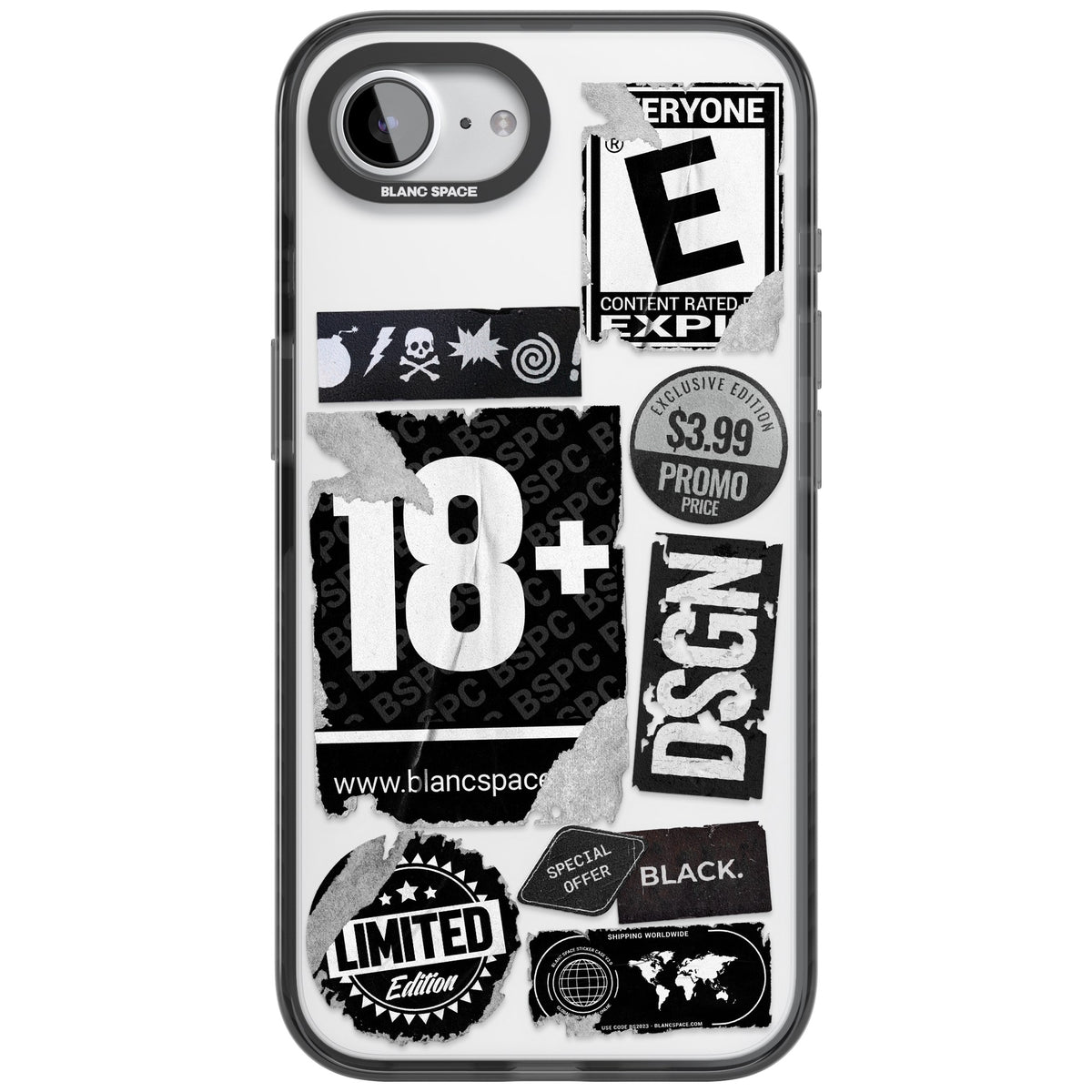 Black Sticker Mix iPhone 16e / iPhone 17e Impact Black Phone Case front