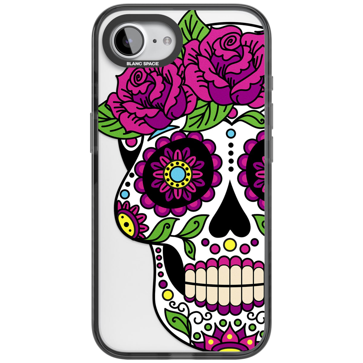 Purple Floral Sugar Skull iPhone 16e / iPhone 17e Impact Black Phone Case front