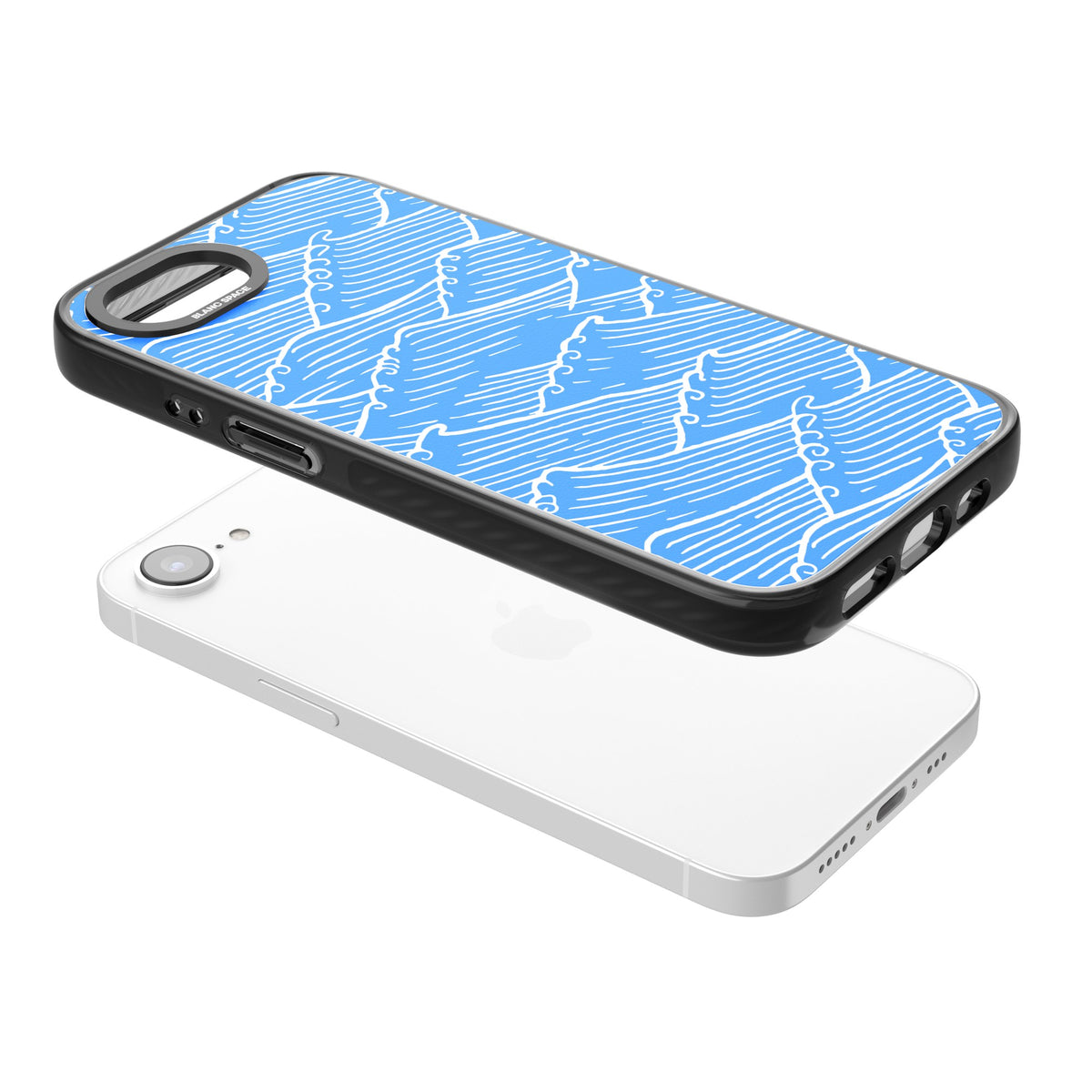 Tidal Lines iPhone 16e / iPhone 17e Impact Black Phone Case angled