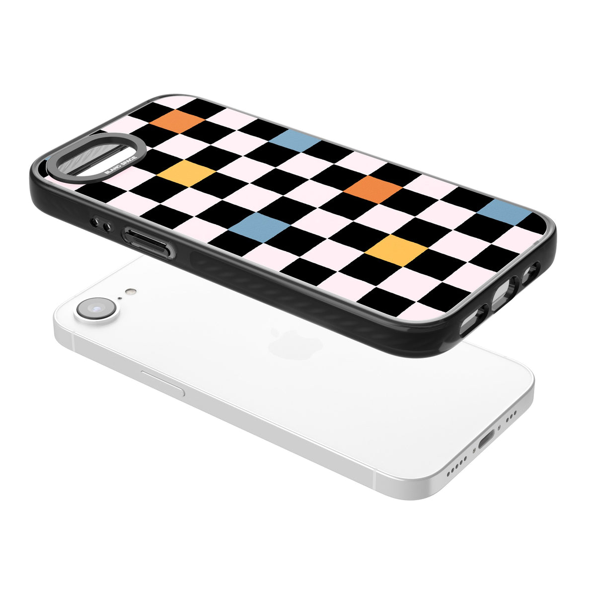 Vibrant Retro Check iPhone 16e / iPhone 17e Impact Black Phone Case angled