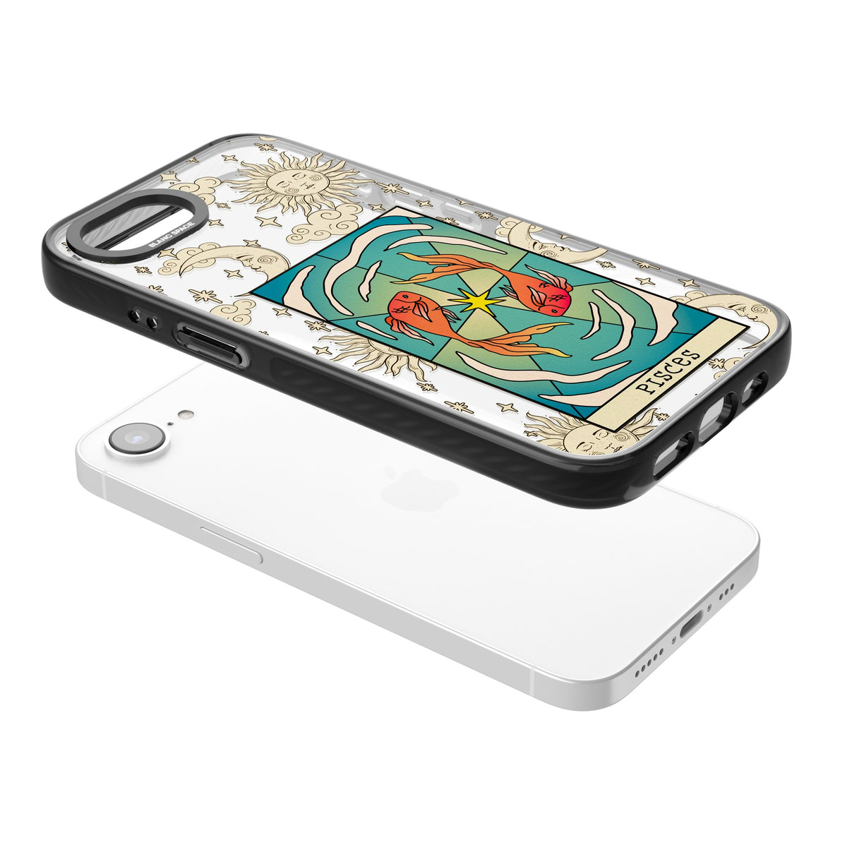 Celestial Zodiac Pisces iPhone 16e / iPhone 17e Impact Black Phone Case angled