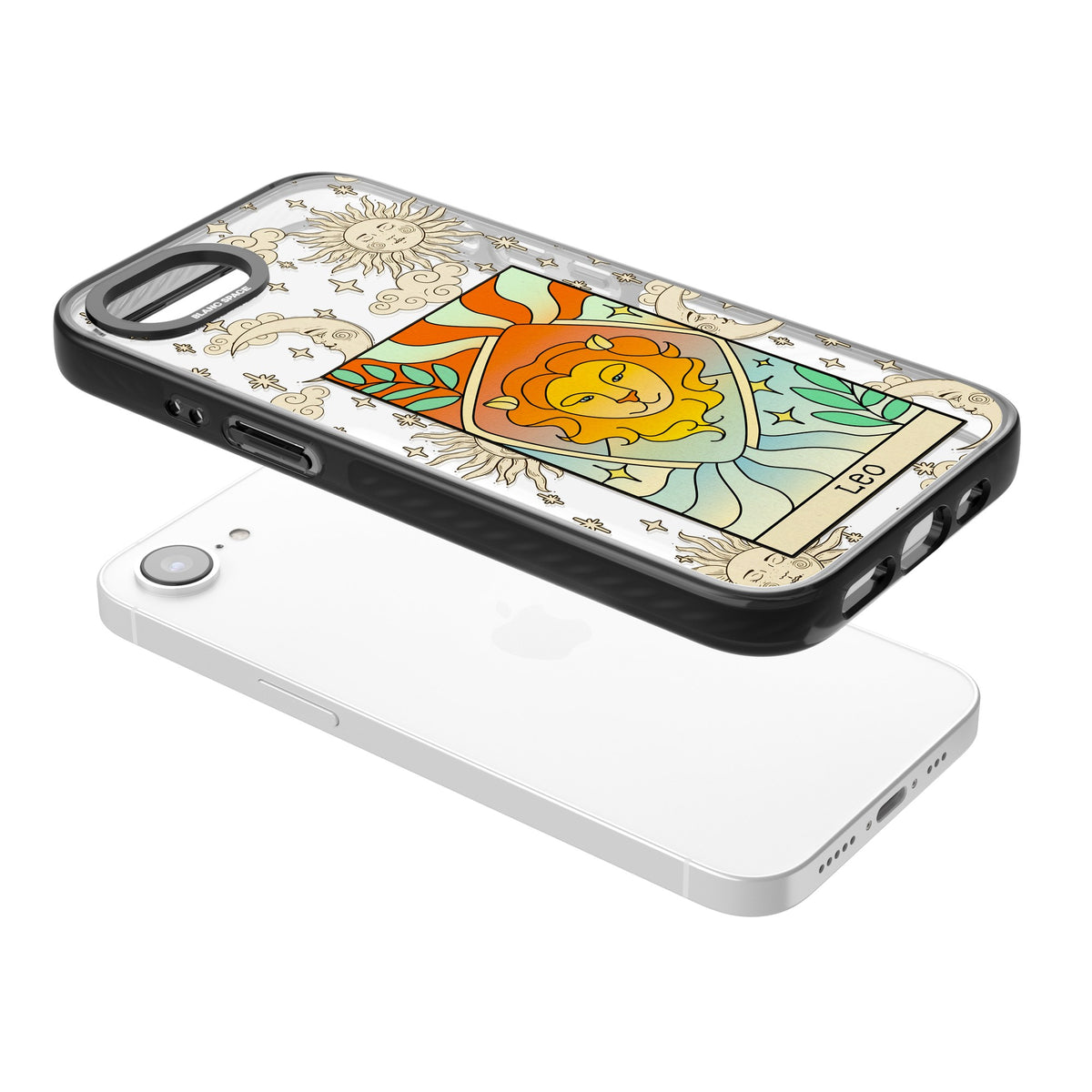 Celestial Zodiac Leo iPhone 16e / iPhone 17e Impact Black Phone Case angled