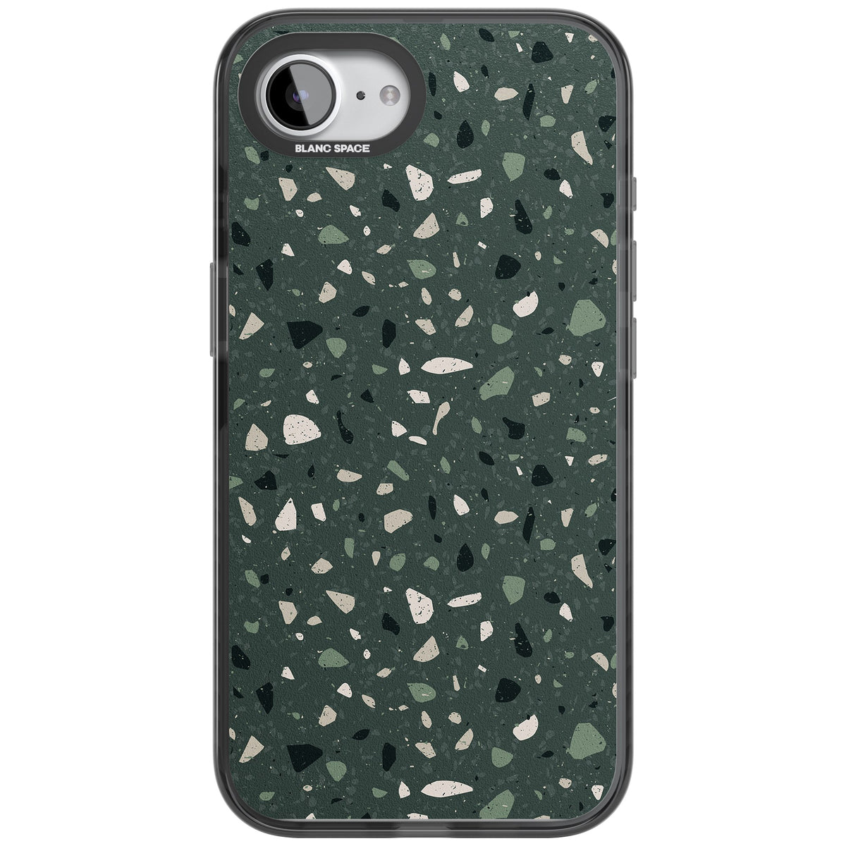 Green & Cream Terrazzo Pattern iPhone 16e / iPhone 17e Impact Black Phone Case front