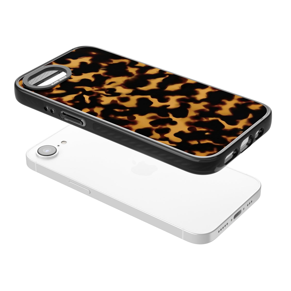 Amber Tortoise iPhone 16e / iPhone 17e Impact Black Phone Case angled