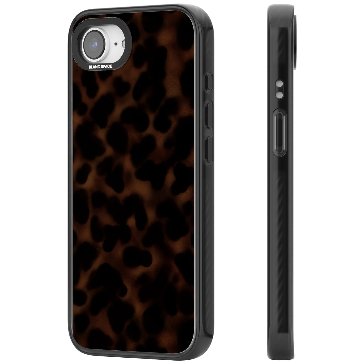 Dark Tortoise Shell old money iPhone case featuring a dark tortoiseshell pattern with amber and black animal print tones iPhone 16e / iPhone 16E / iPhone 17e Impact Black Phone Case side