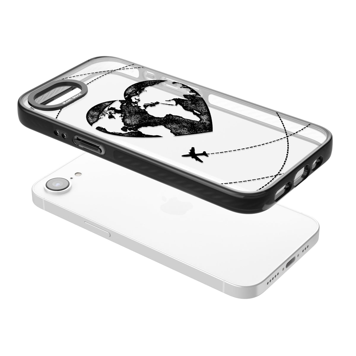 Globe Heart iPhone 16e / iPhone 17e Impact Black Phone Case angled