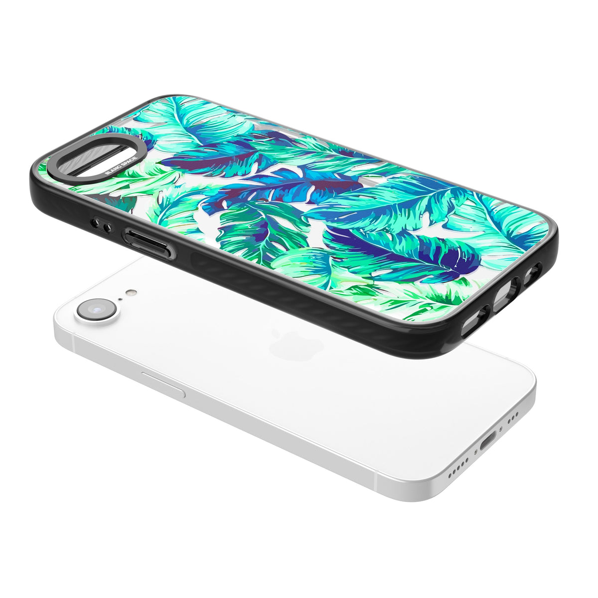 Aqua Tropic iPhone 16e / iPhone 17e Impact Black Phone Case angled