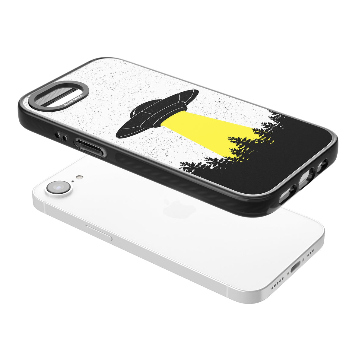 Alien Abduction iPhone 16e / iPhone 17e Impact Black Phone Case angled