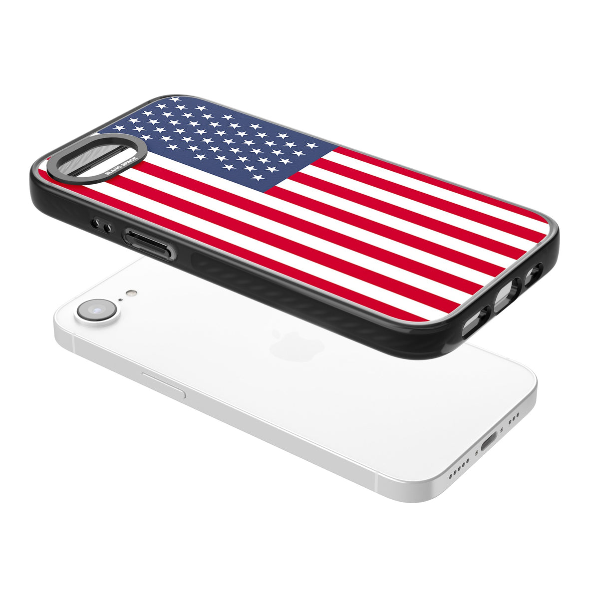 American Flag iPhone 16e / iPhone 17e Impact Black Phone Case angled