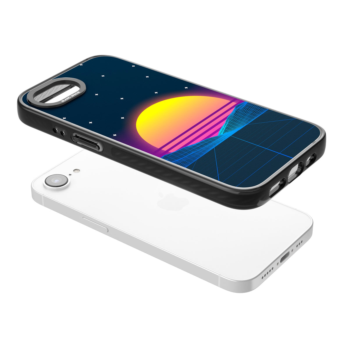 Sunset Vaporwave iPhone 16e / iPhone 17e Impact Black Phone Case angled