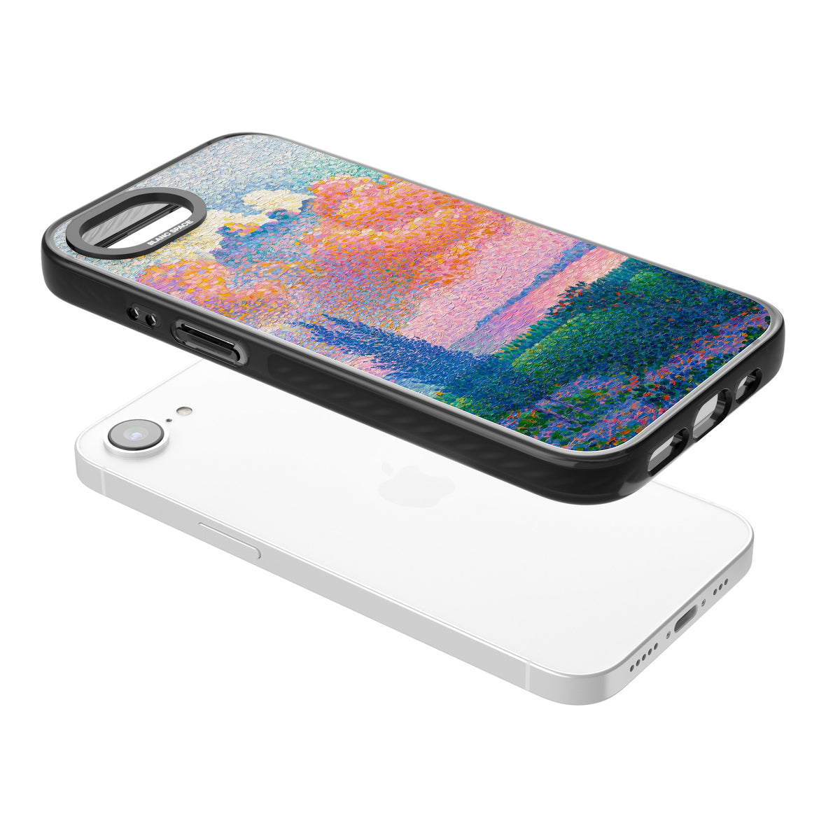 The Pink Cloud iPhone 16e / iPhone 17e Impact Black Phone Case angled