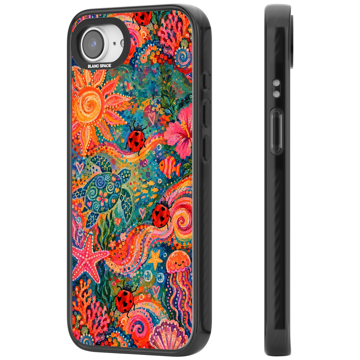 Coral Whimsy iPhone 16e / iPhone 17e Impact Black Phone Case side