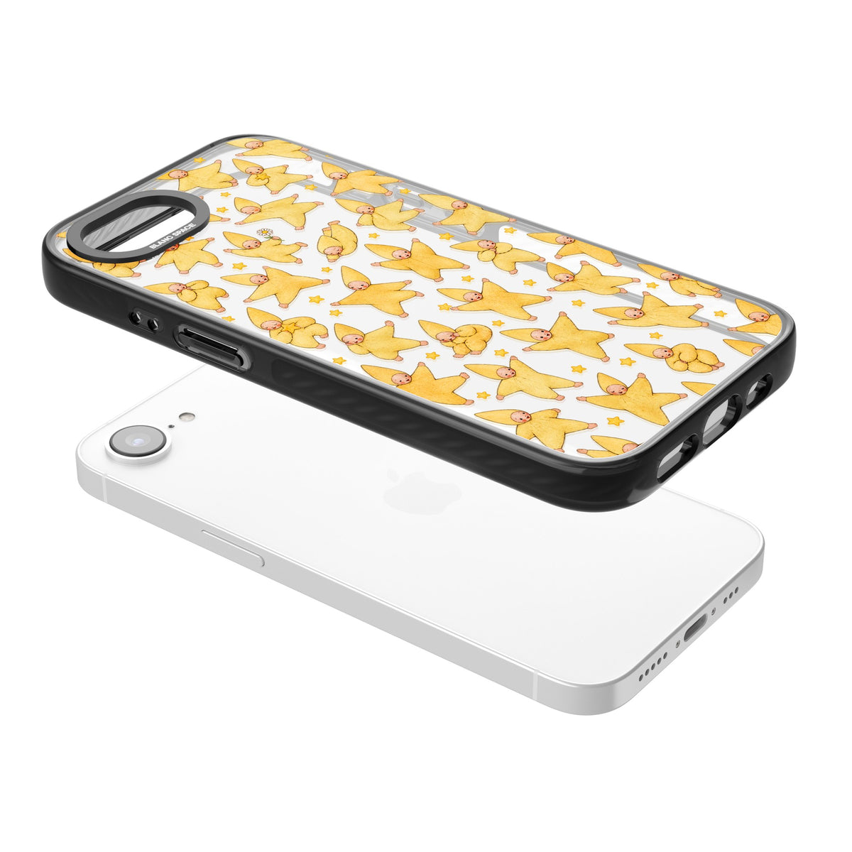 Dancing Star Babies iPhone 16e / iPhone 17e Impact Black Phone Case angled