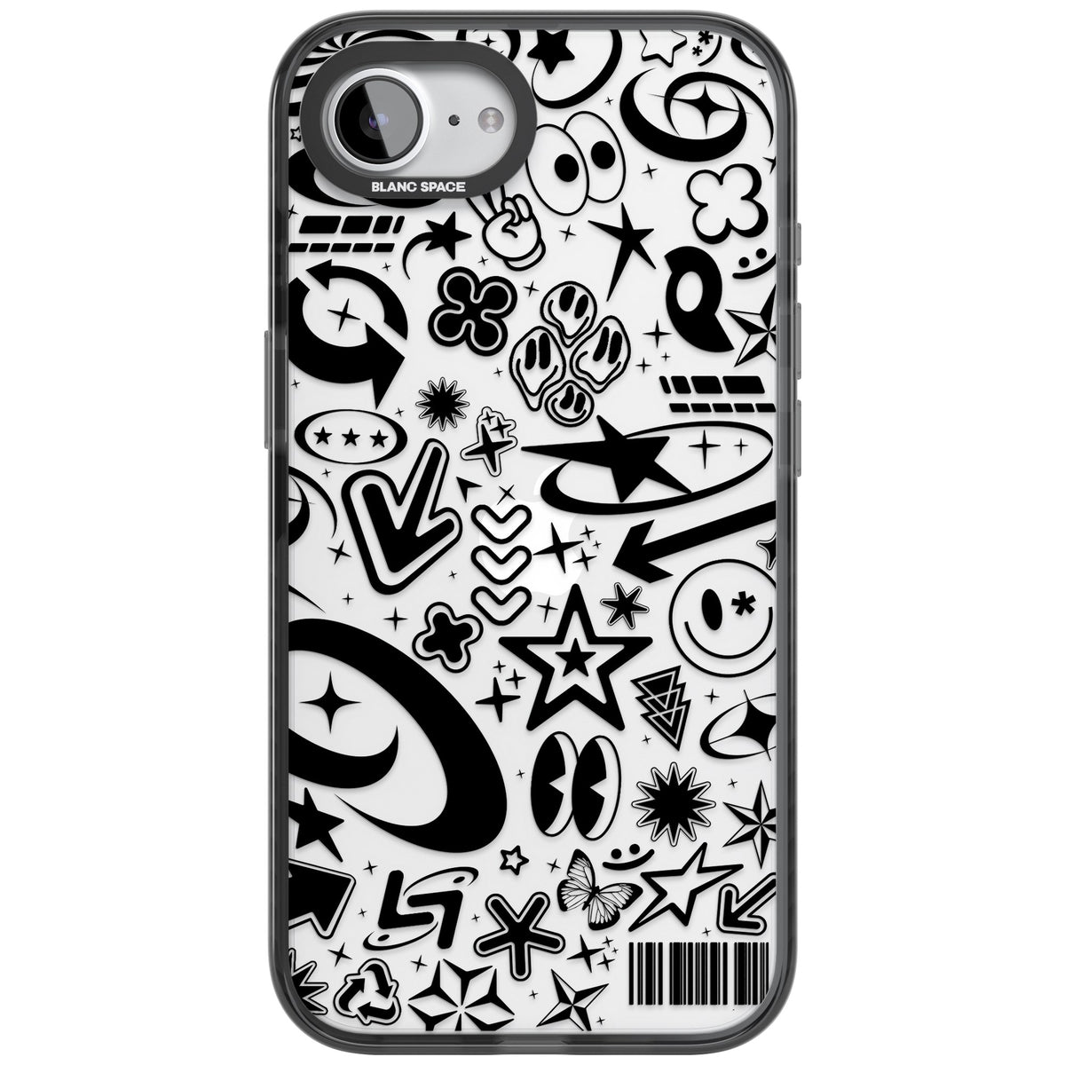 Black Y2K Pattern iPhone 16e / iPhone 17e Impact Black Phone Case front