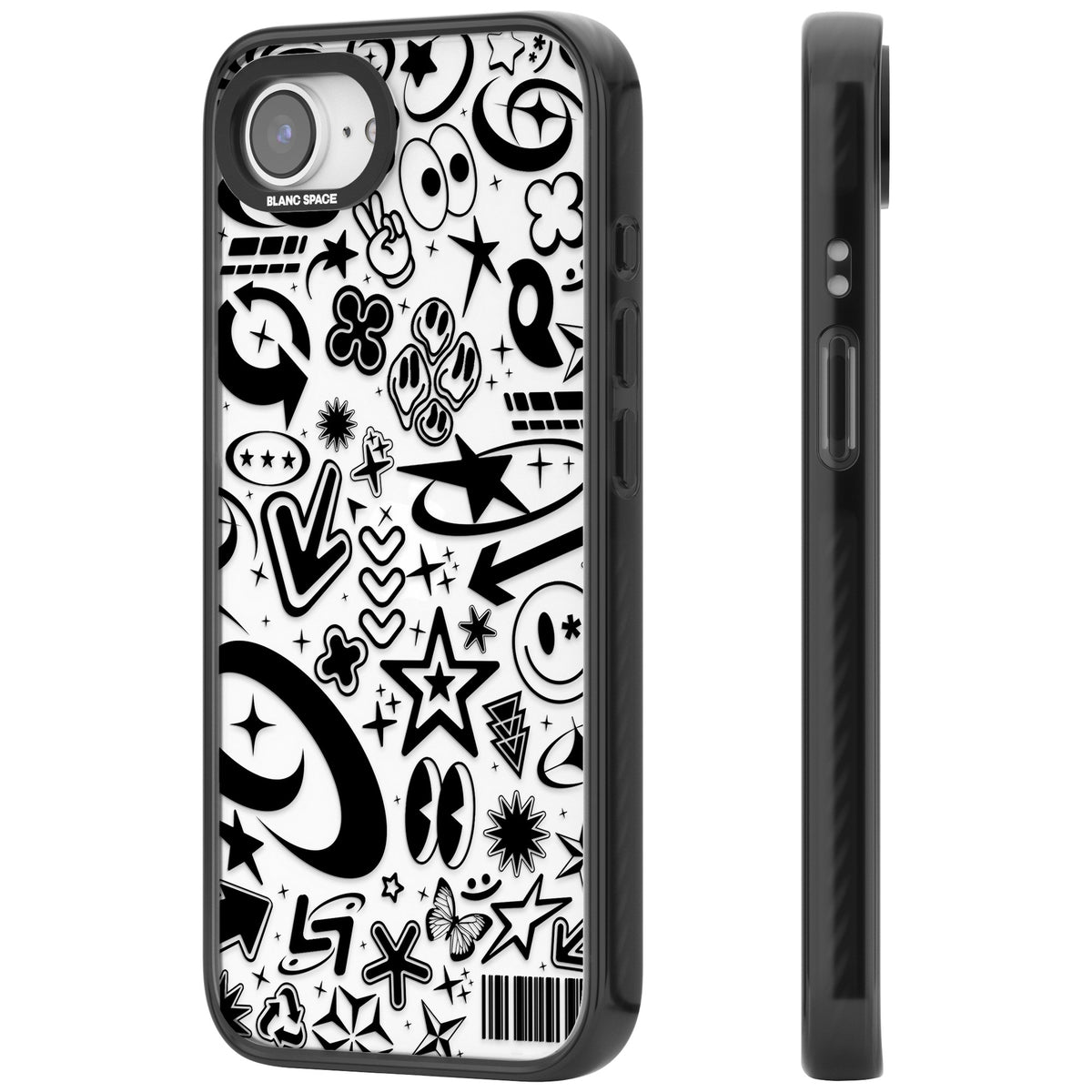 Black Y2K Pattern iPhone 16e / iPhone 17e Impact Black Phone Case side