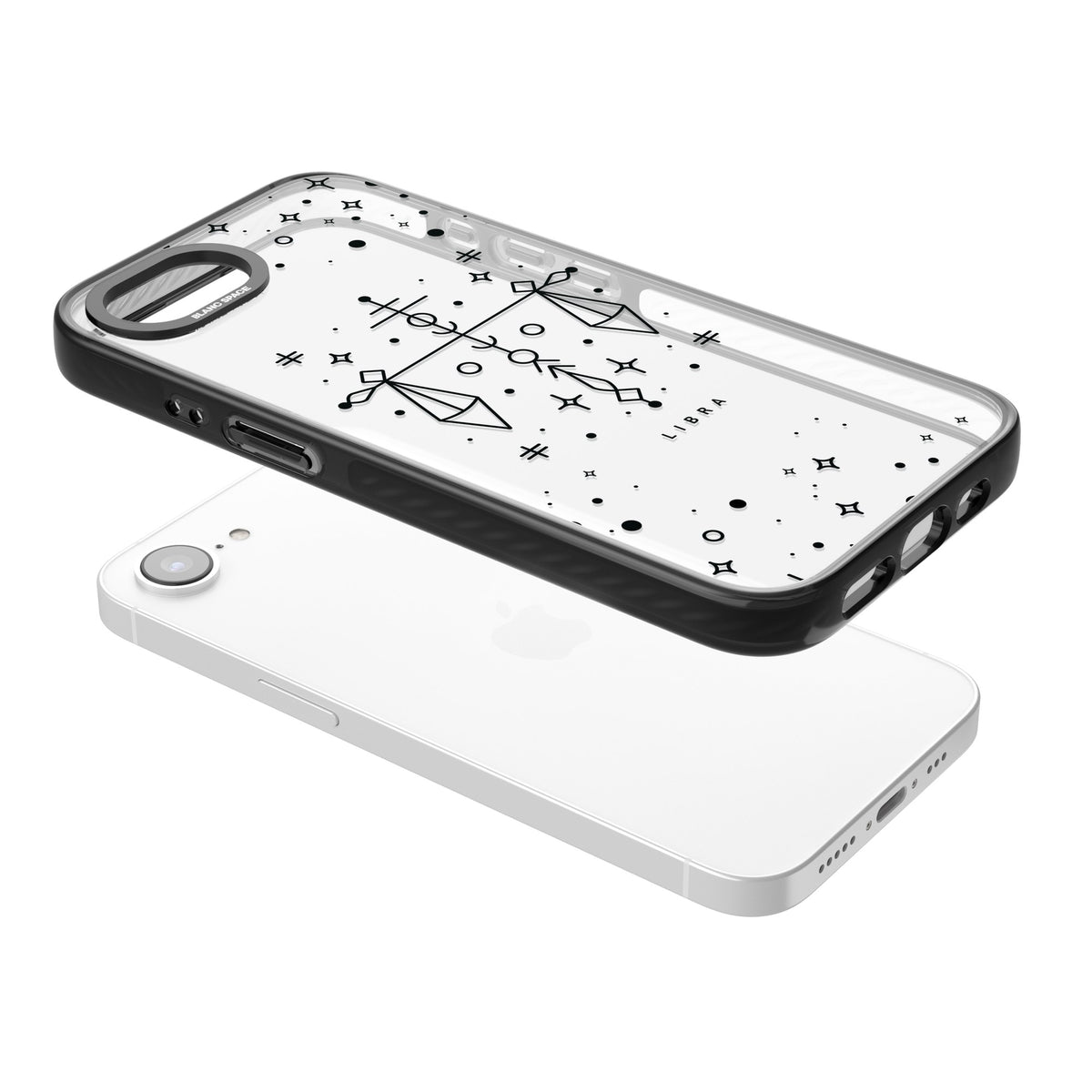 Libra Abstract Zodiac iPhone 16e / iPhone 17e Impact Black Phone Case angled