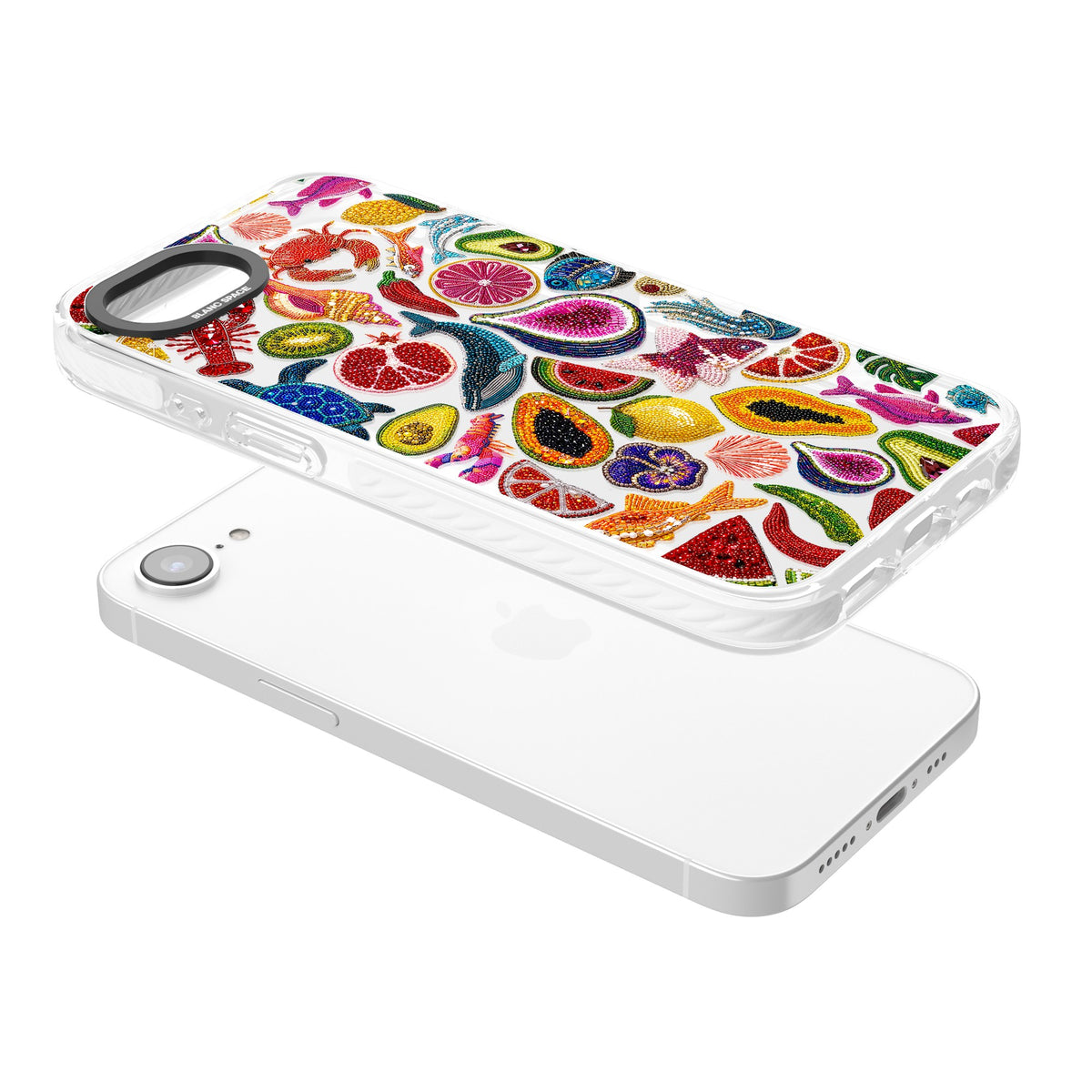 Beaded Tropic iPhone 16e / iPhone 17e Impact Clear Phone Case angled