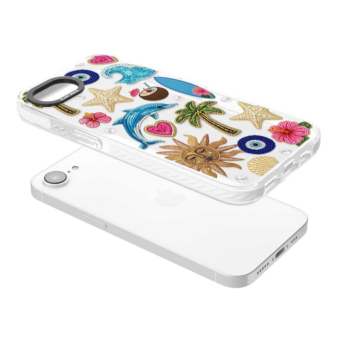 Beaded Beach iPhone 16e / iPhone 17e Impact Clear Phone Case angled