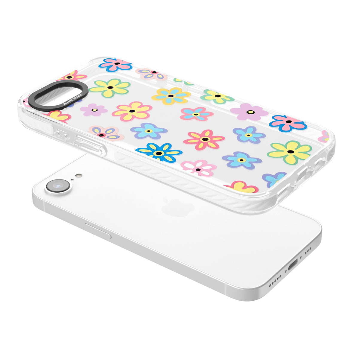 Bloom Pop iPhone 16e / iPhone 17e Impact Clear Phone Case angled
