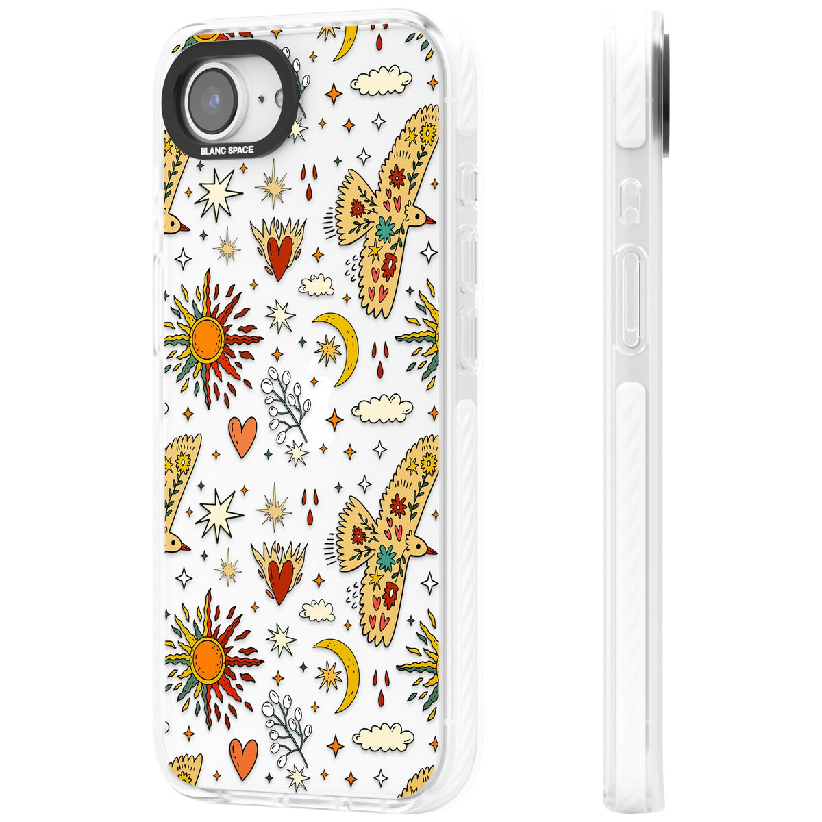 Boho Mystic Birds iPhone 16e / iPhone 17e Impact Clear Phone Case side