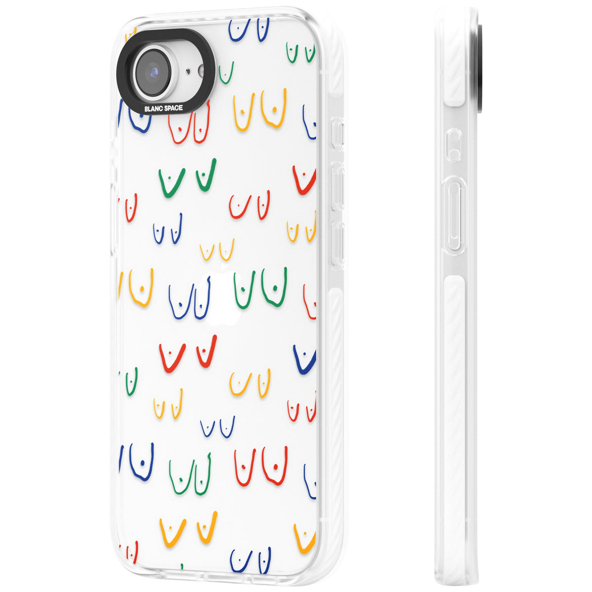 Boob Pattern (Multicolour) iPhone 16e / iPhone 17e Impact Clear Phone Case side