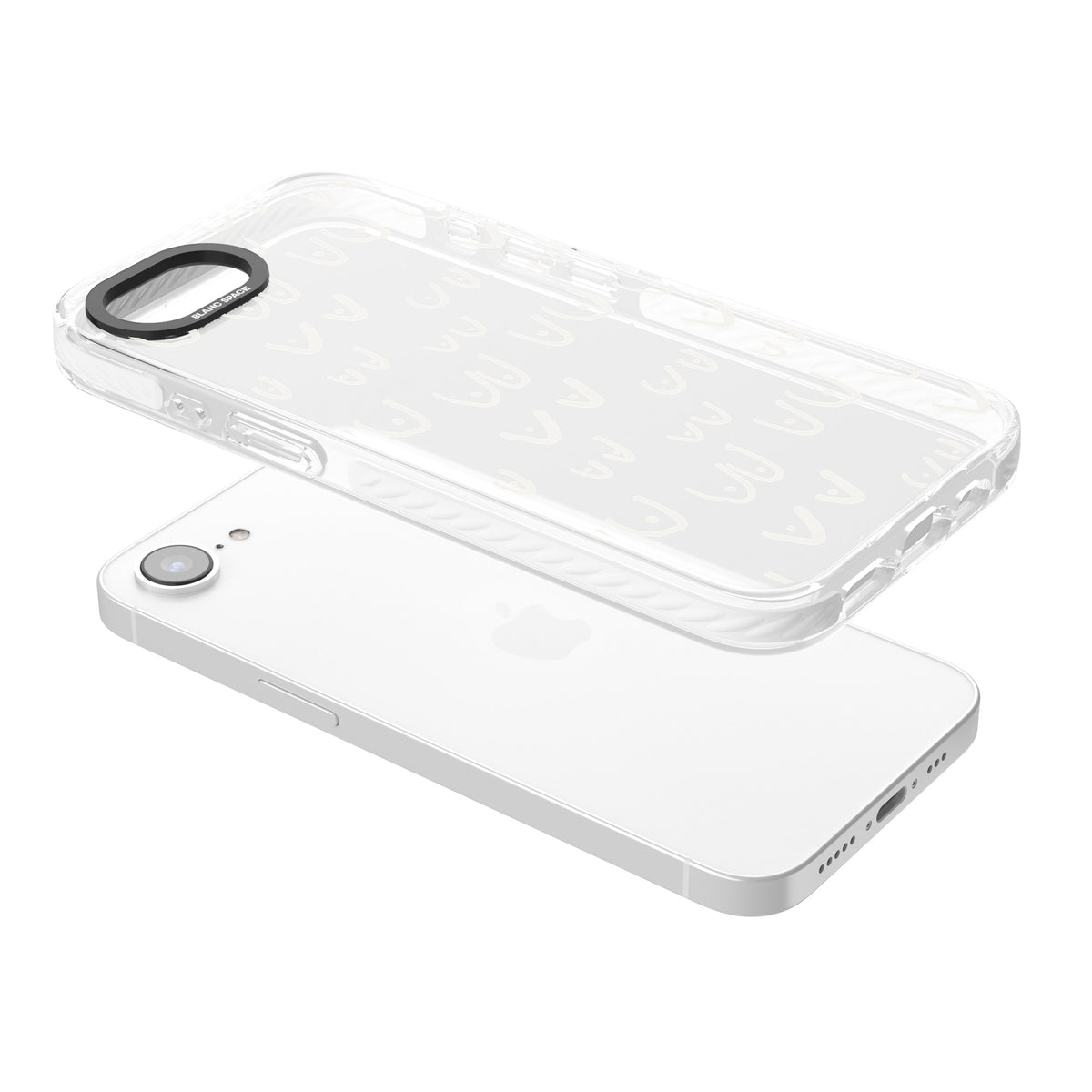 Boob Pattern (White) iPhone 16e / iPhone 17e Impact Clear Phone Case angled