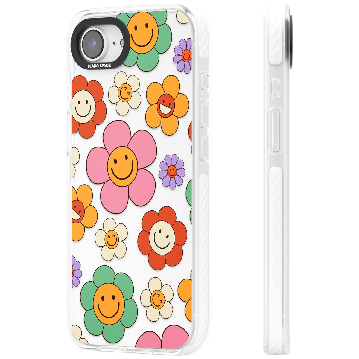 Happy Blossoms iPhone 16e / iPhone 17e Impact Clear Phone Case side