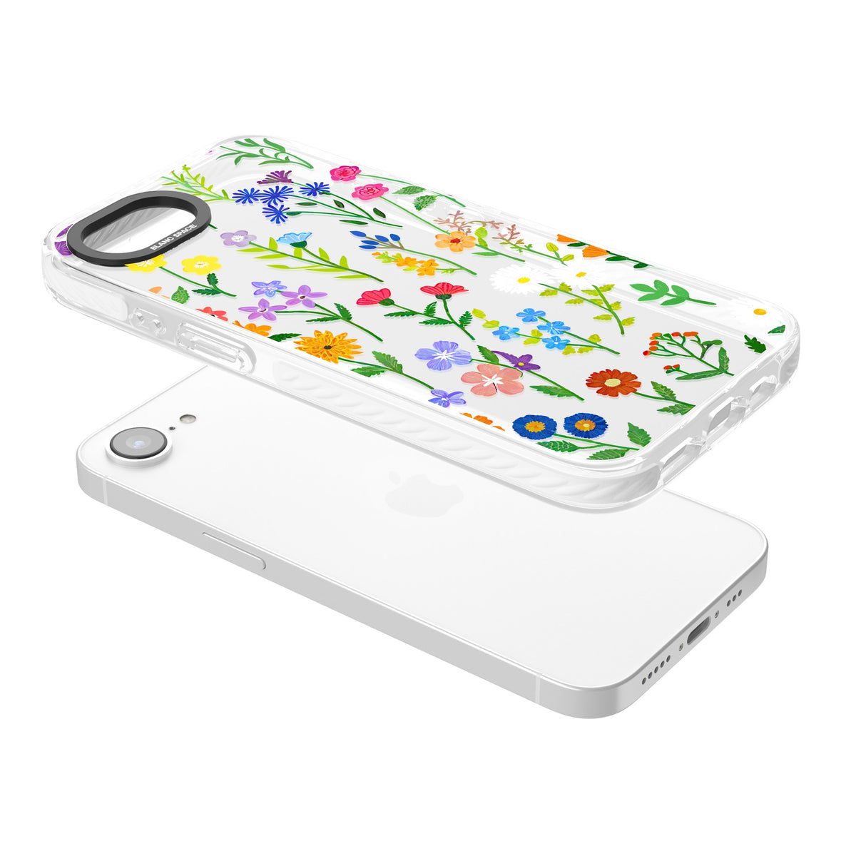 Wildflower Garden iPhone 16e / iPhone 17e Impact Clear Phone Case angled