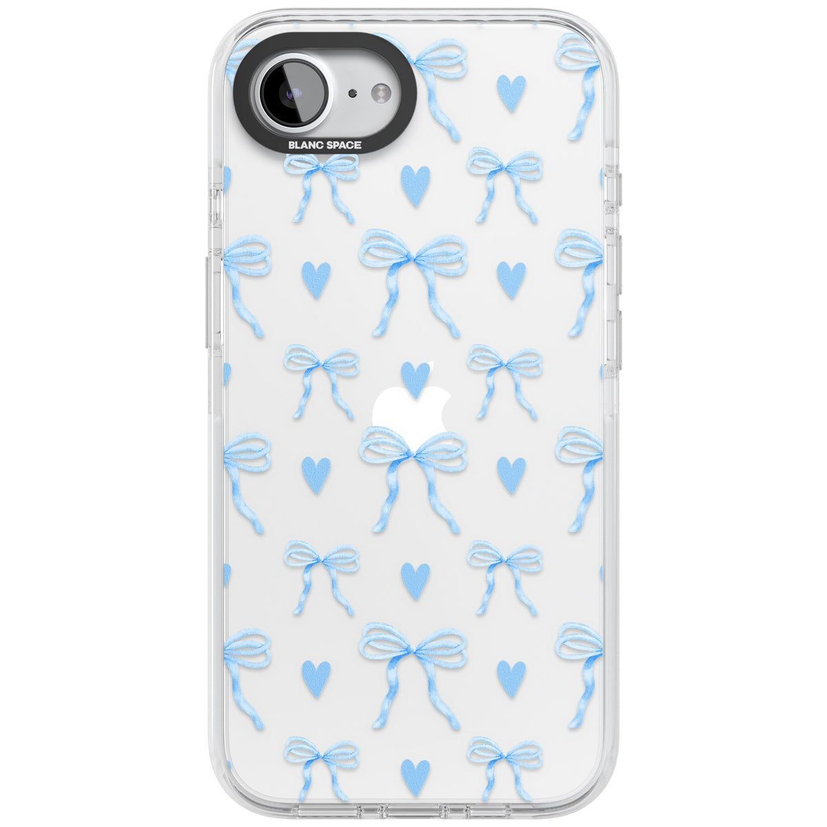 Blue Bows & Hearts iPhone 16e / iPhone 17e Impact Clear Phone Case front
