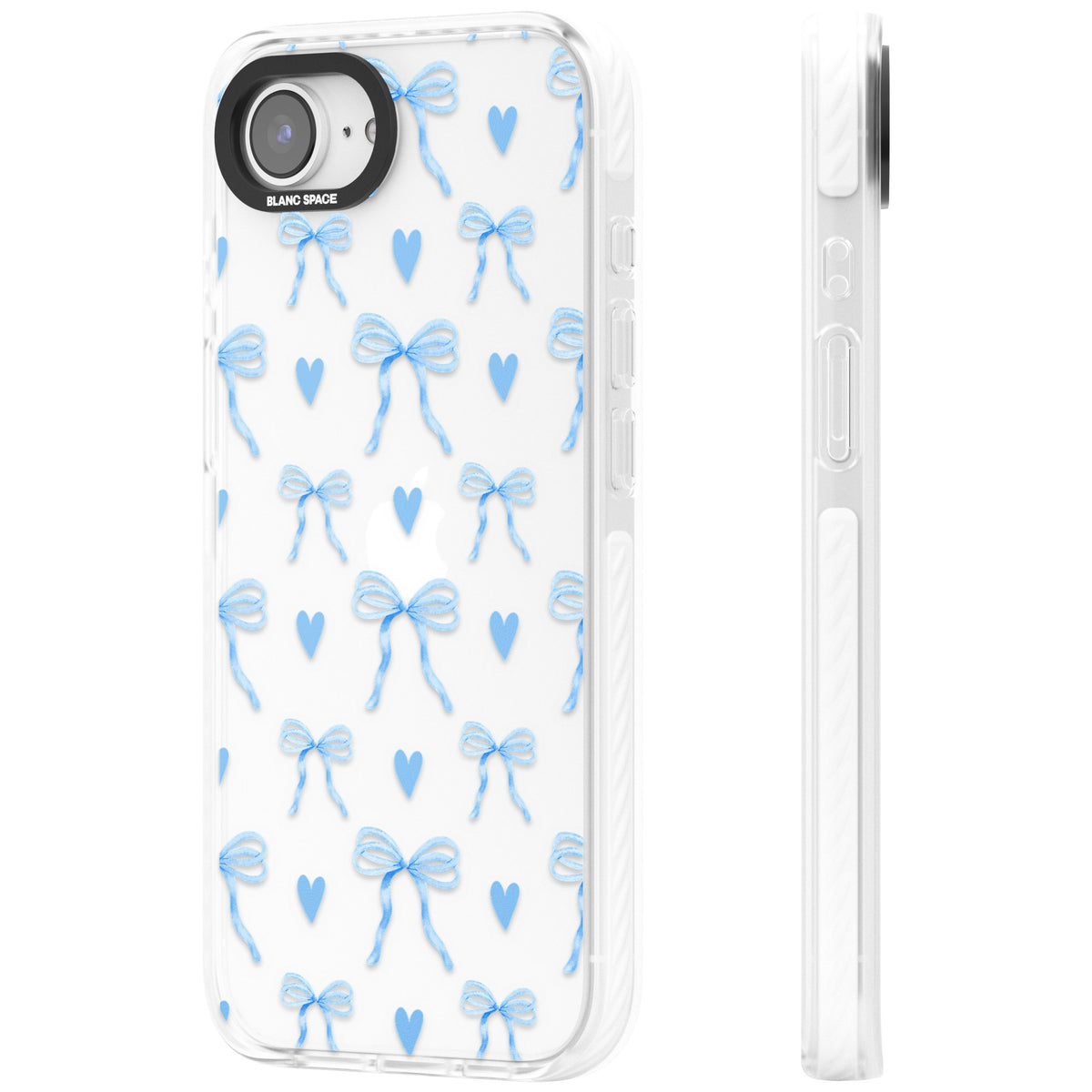 Blue Bows & Hearts iPhone 16e / iPhone 17e Impact Clear Phone Case side