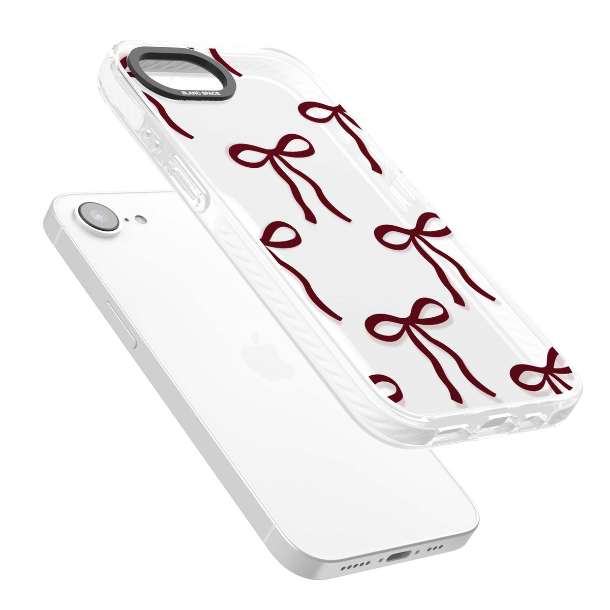 Burgundy Bows coquette iPhone case featuring hand-drawn burgundy red bows on a clear background | Clear Impact case for iPhone 16e, iPhone 17e