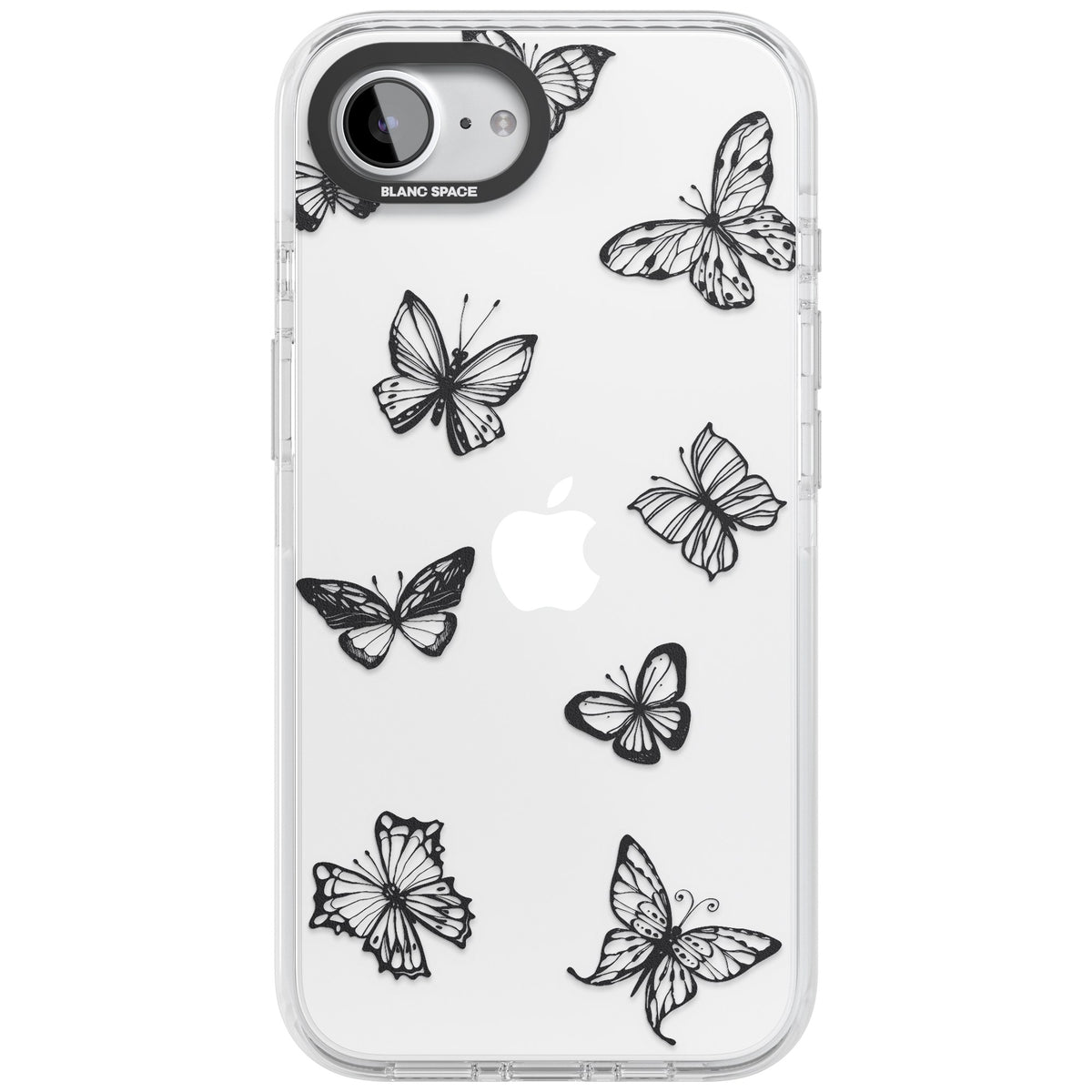 Grey Butterfly Line Pattern iPhone 16e / iPhone 17e Impact Clear Phone Case front
