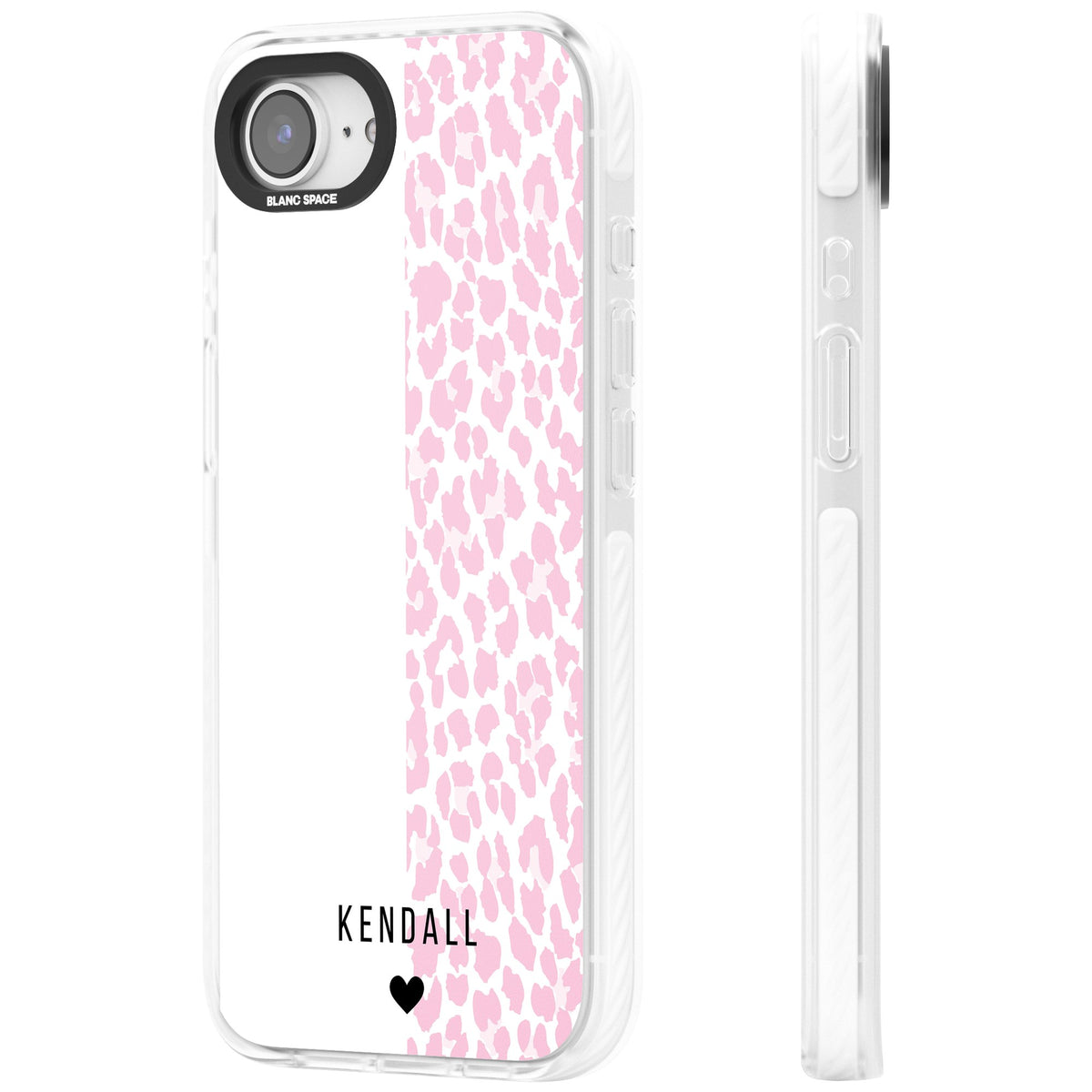 Personalised Pink Leopard iPhone 16e / iPhone 17e Impact Clear Phone Case side