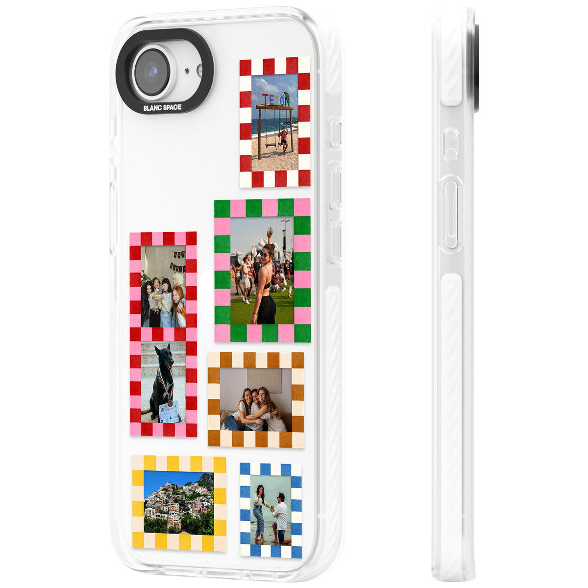 Personalised Italian Check Frames iPhone 16e / iPhone 17e Impact Clear Phone Case side