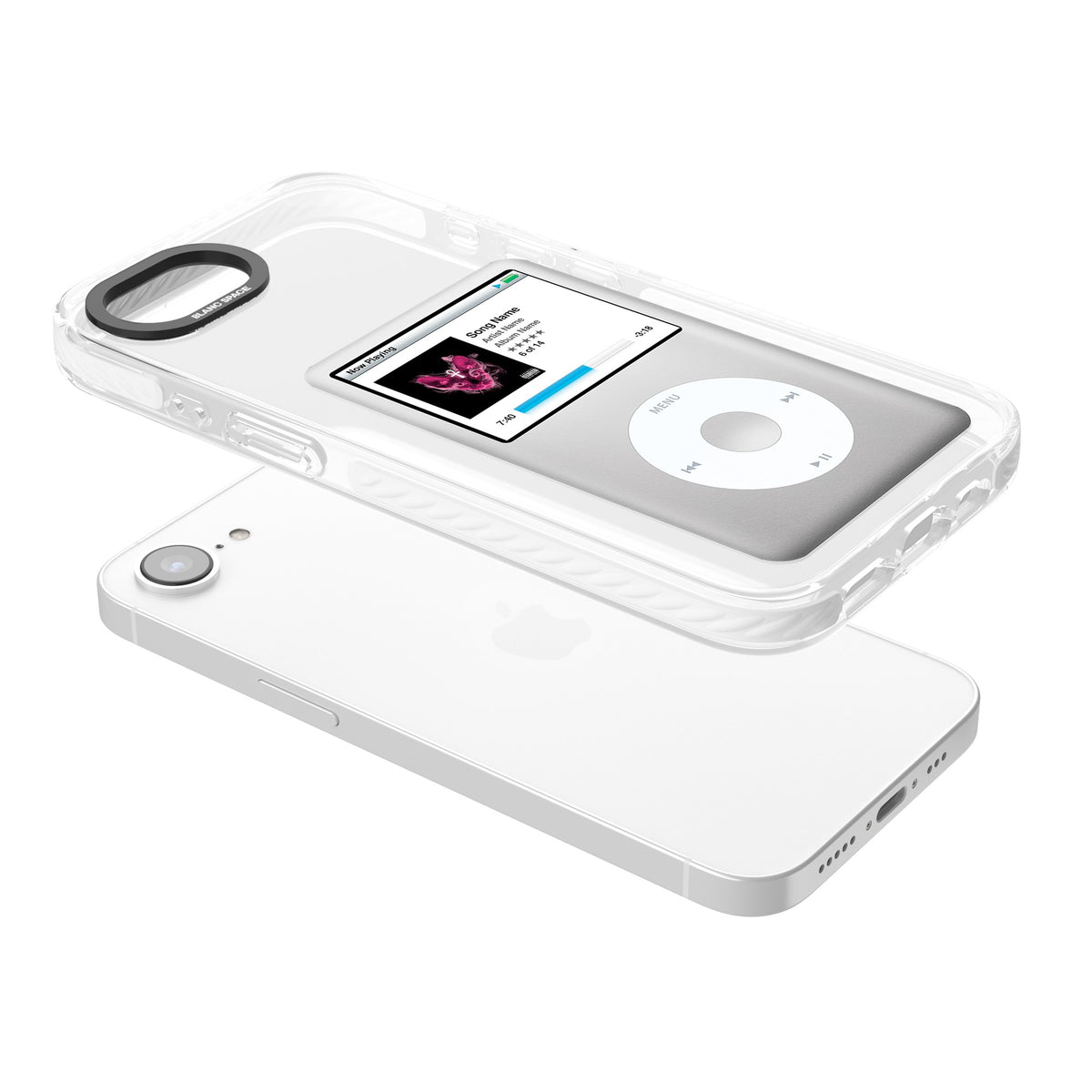 Personalised Classic Ipod iPhone 16e / iPhone 17e Impact Clear Phone Case angled