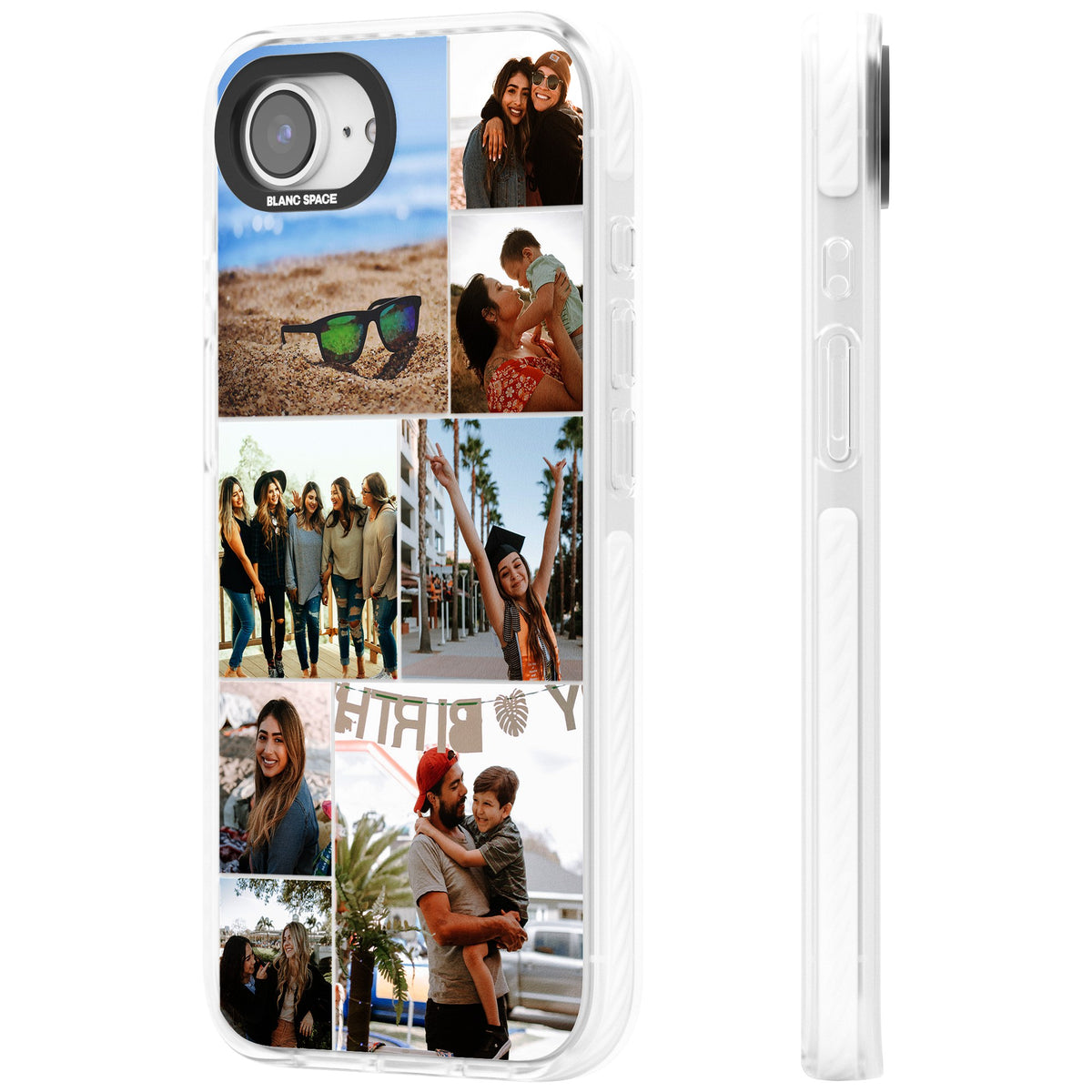 Personalised Photo Grid iPhone 16e / iPhone 17e Impact Clear Phone Case side
