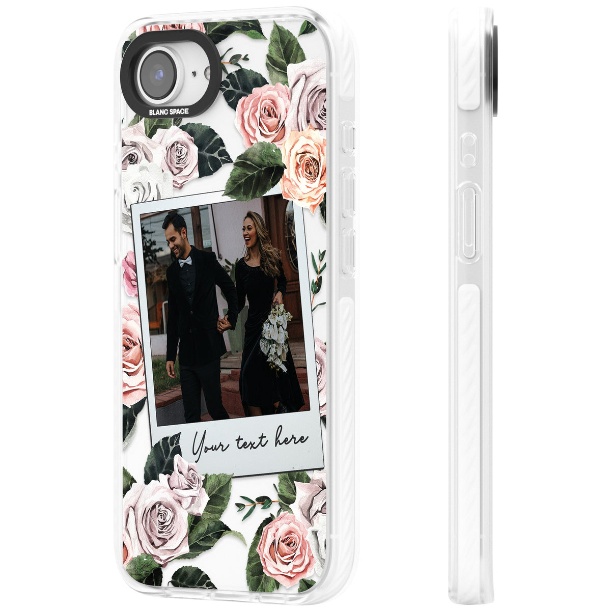 Personalised Floral Polaroid iPhone 16e / iPhone 17e Impact Clear Phone Case side