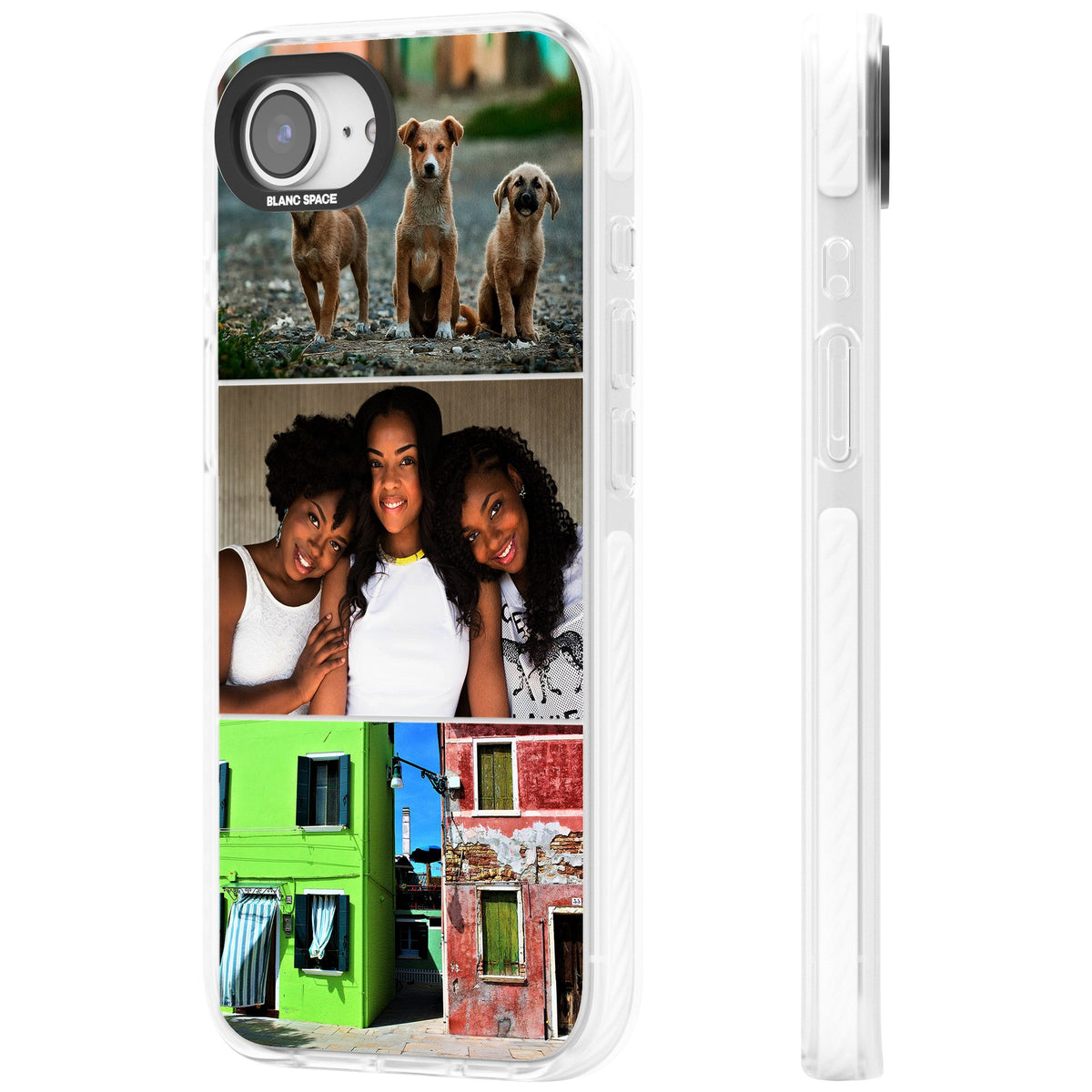 Personalised 3 Photo Grid iPhone 16e / iPhone 17e Impact Clear Phone Case side